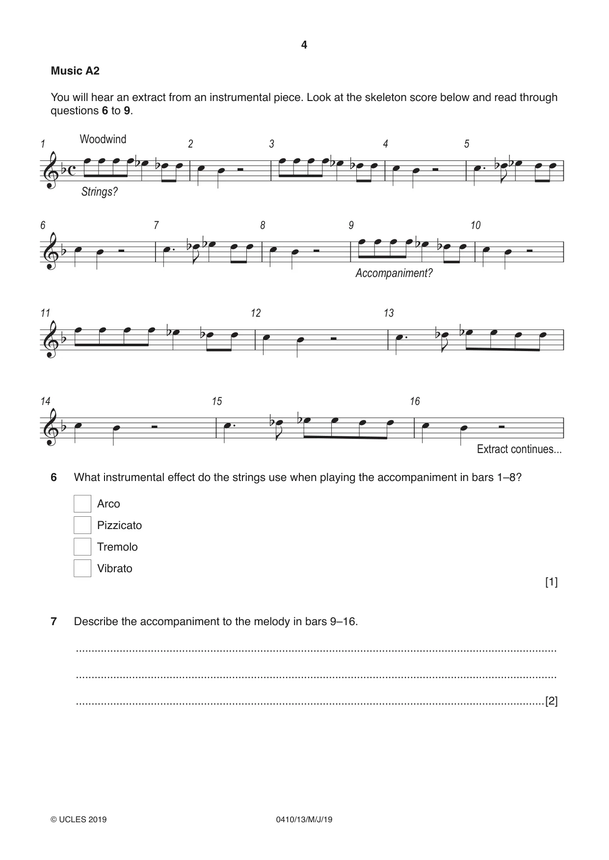 Cambridge IGCSE Music 0410 2019 May/June Paper 1 · Variant 3 question paper, page 4 of 16