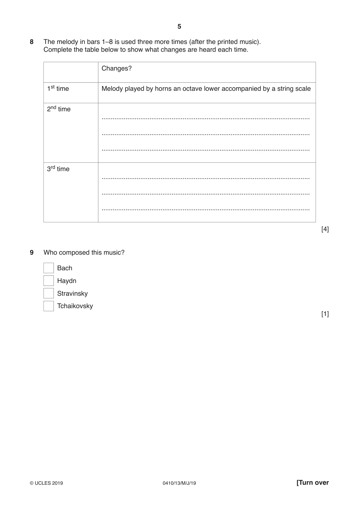 Cambridge IGCSE Music 0410 2019 May/June Paper 1 · Variant 3 question paper, page 5 of 16