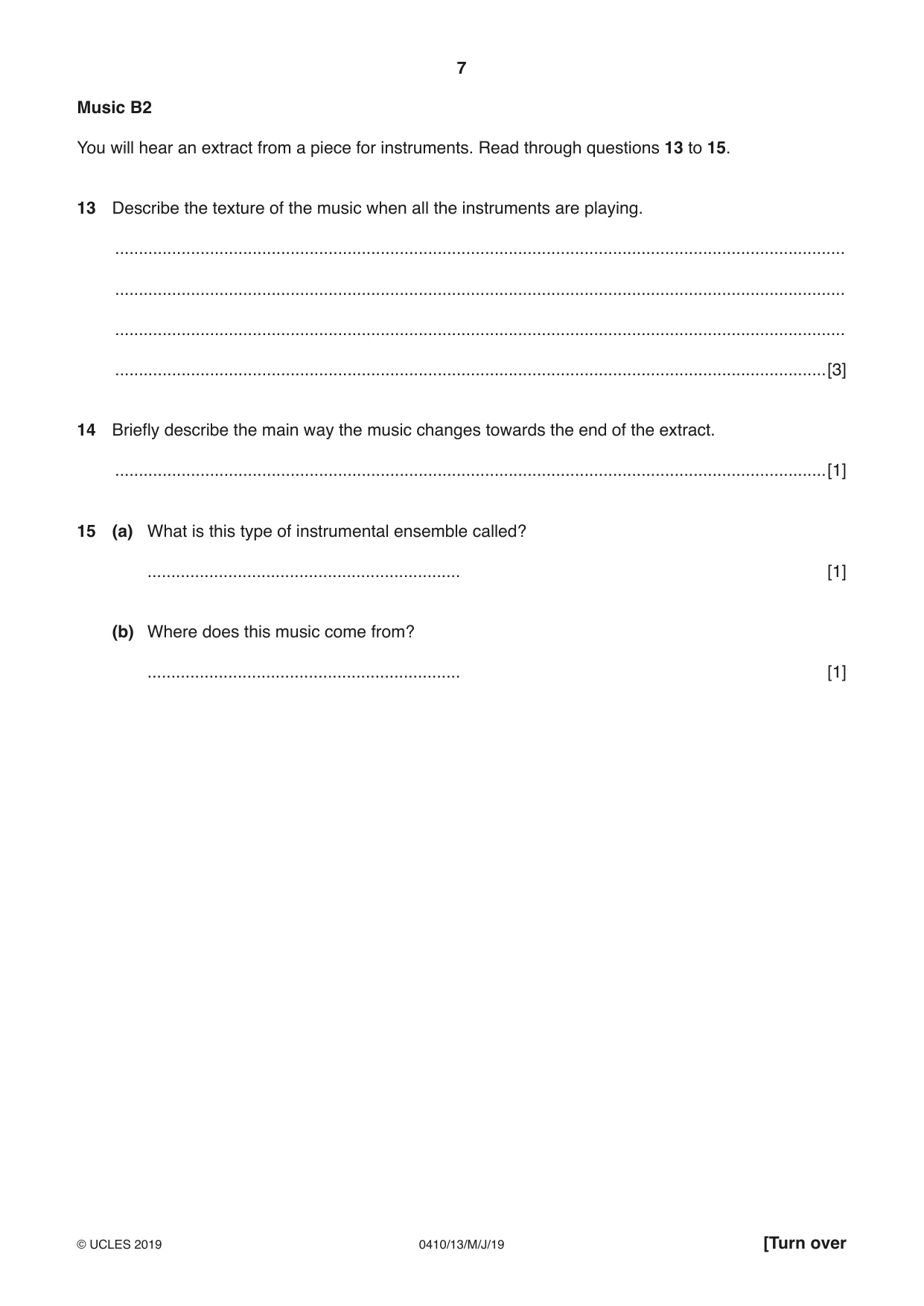 Cambridge IGCSE Music 0410 2019 May/June Paper 1 · Variant 3 question paper, page 7 of 16