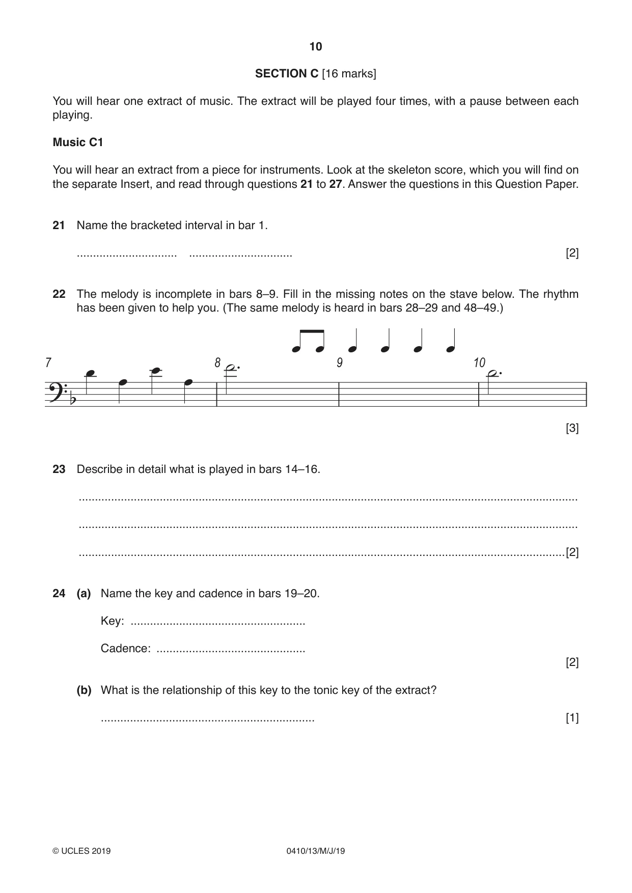 Cambridge IGCSE Music 0410 2019 May/June Paper 1 · Variant 3 question paper, page 10 of 16