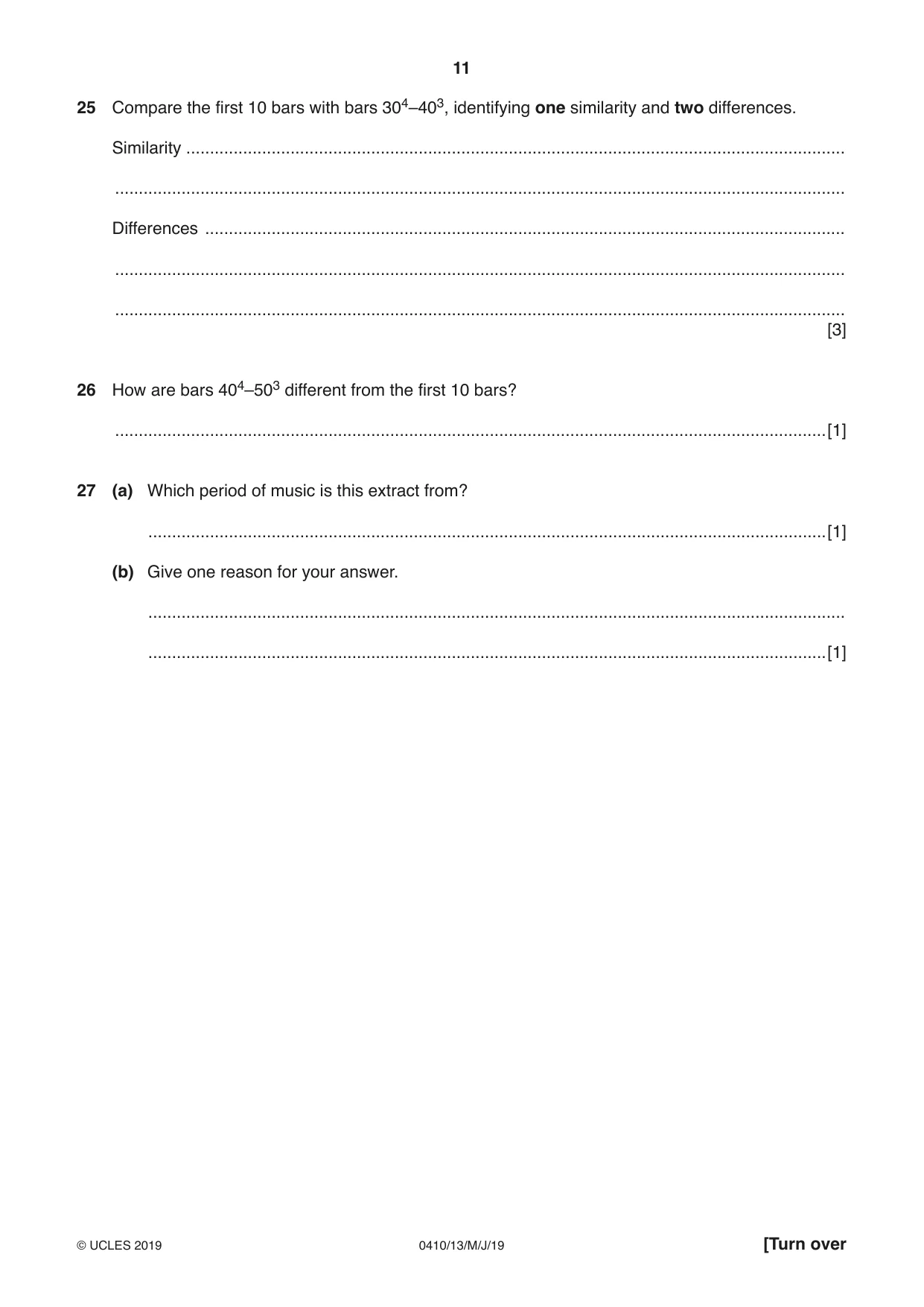 Cambridge IGCSE Music 0410 2019 May/June Paper 1 · Variant 3 question paper, page 11 of 16