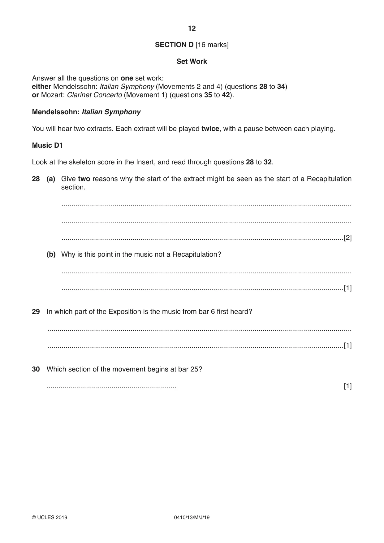 Cambridge IGCSE Music 0410 2019 May/June Paper 1 · Variant 3 question paper, page 12 of 16