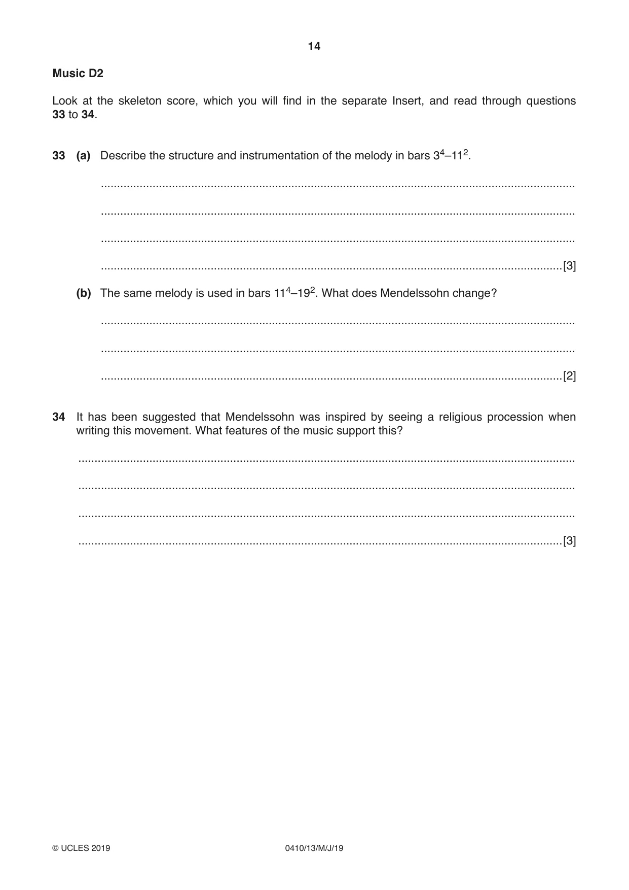 Cambridge IGCSE Music 0410 2019 May/June Paper 1 · Variant 3 question paper, page 14 of 16