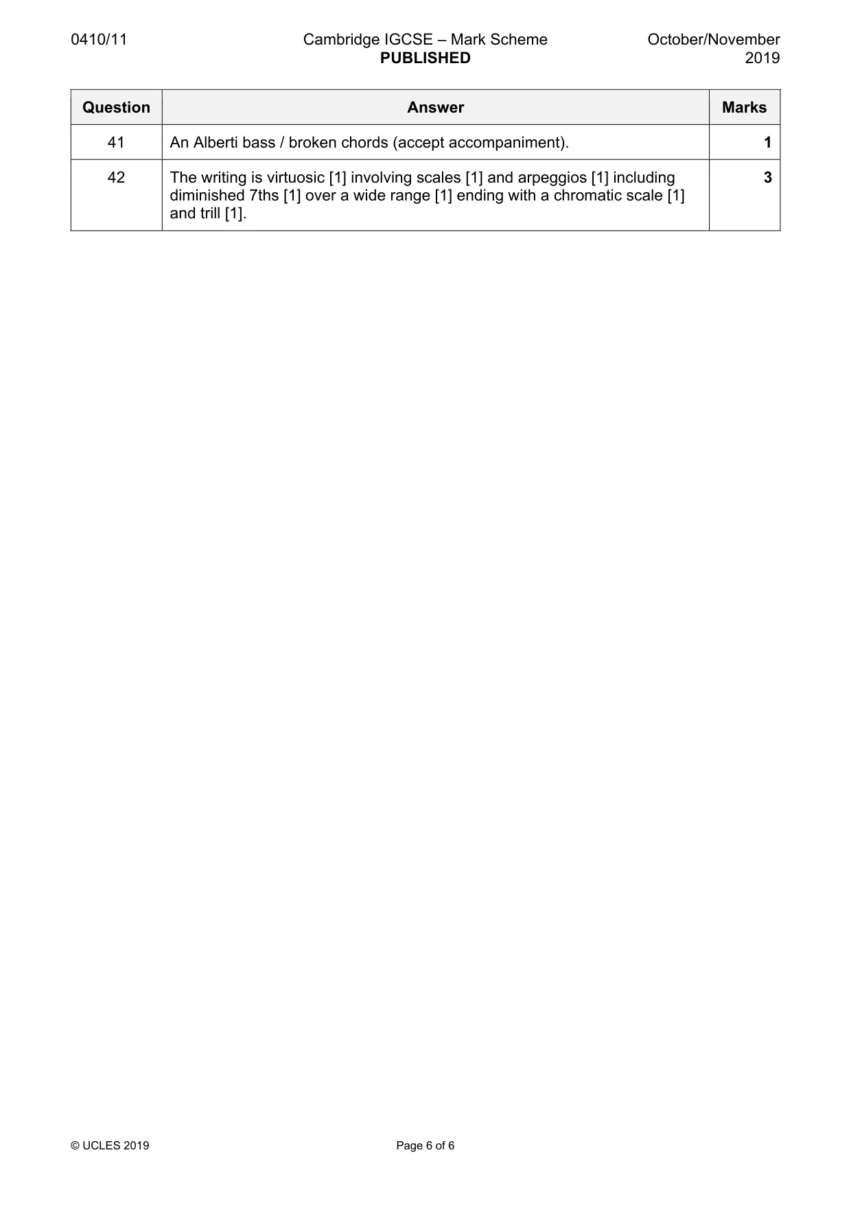 Mark scheme, page 6 of 6