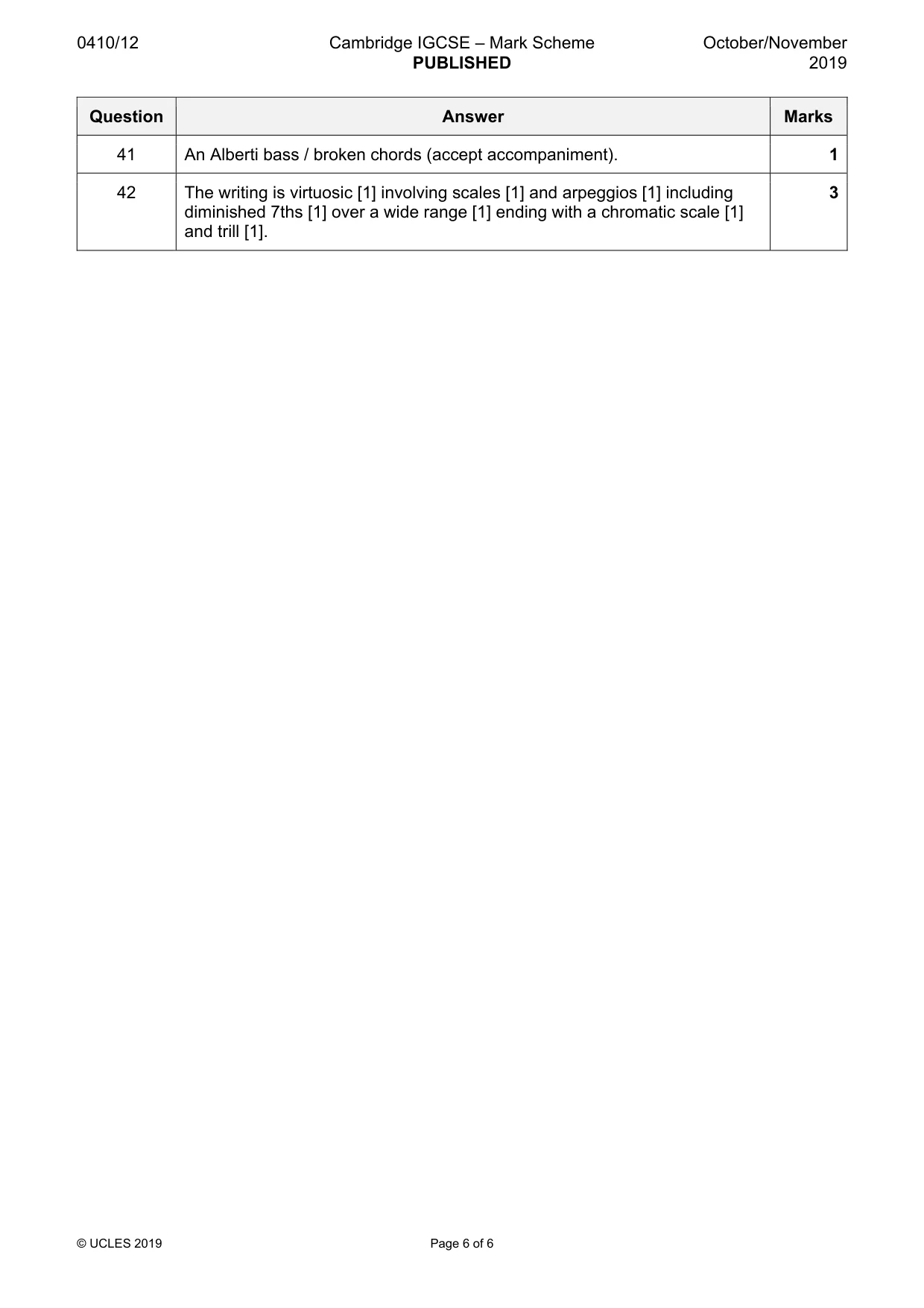 Mark scheme, page 6 of 6
