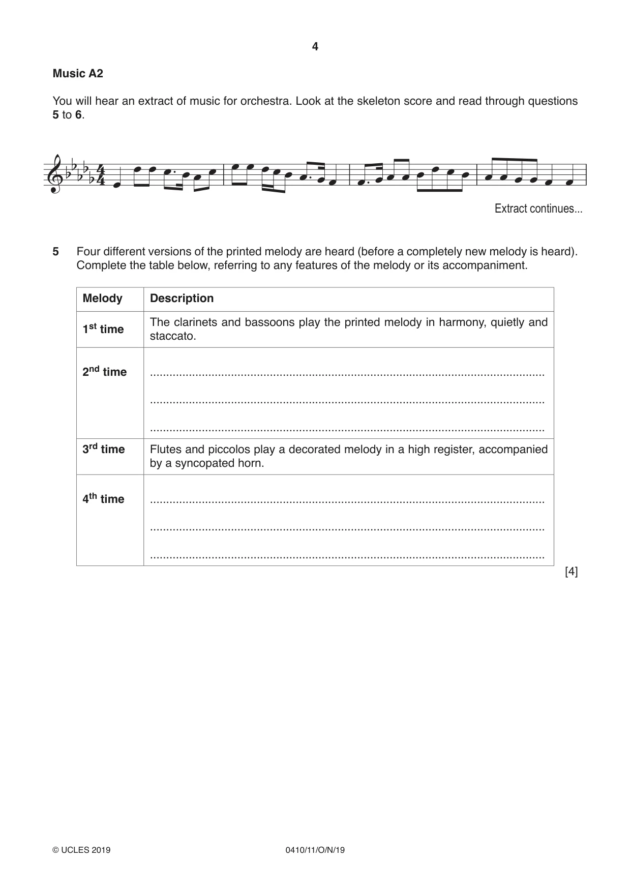Cambridge IGCSE Music 0410 2019 Oct/Nov Paper 1 · Variant 1 question paper, page 4 of 16