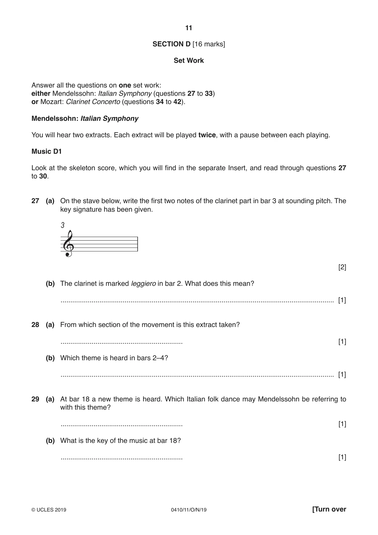 Cambridge IGCSE Music 0410 2019 Oct/Nov Paper 1 · Variant 1 question paper, page 11 of 16