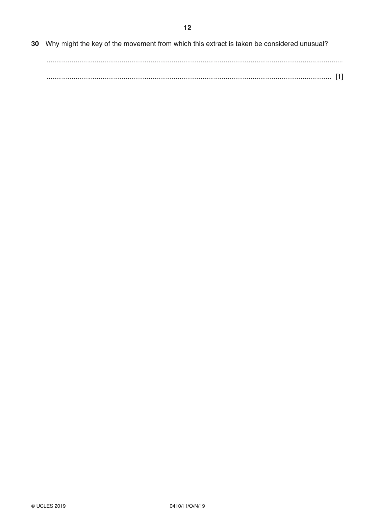 Cambridge IGCSE Music 0410 2019 Oct/Nov Paper 1 · Variant 1 question paper, page 12 of 16