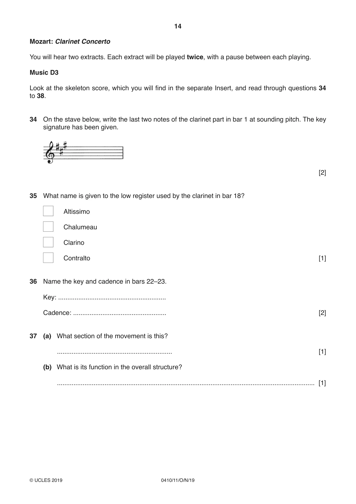Cambridge IGCSE Music 0410 2019 Oct/Nov Paper 1 · Variant 1 question paper, page 14 of 16