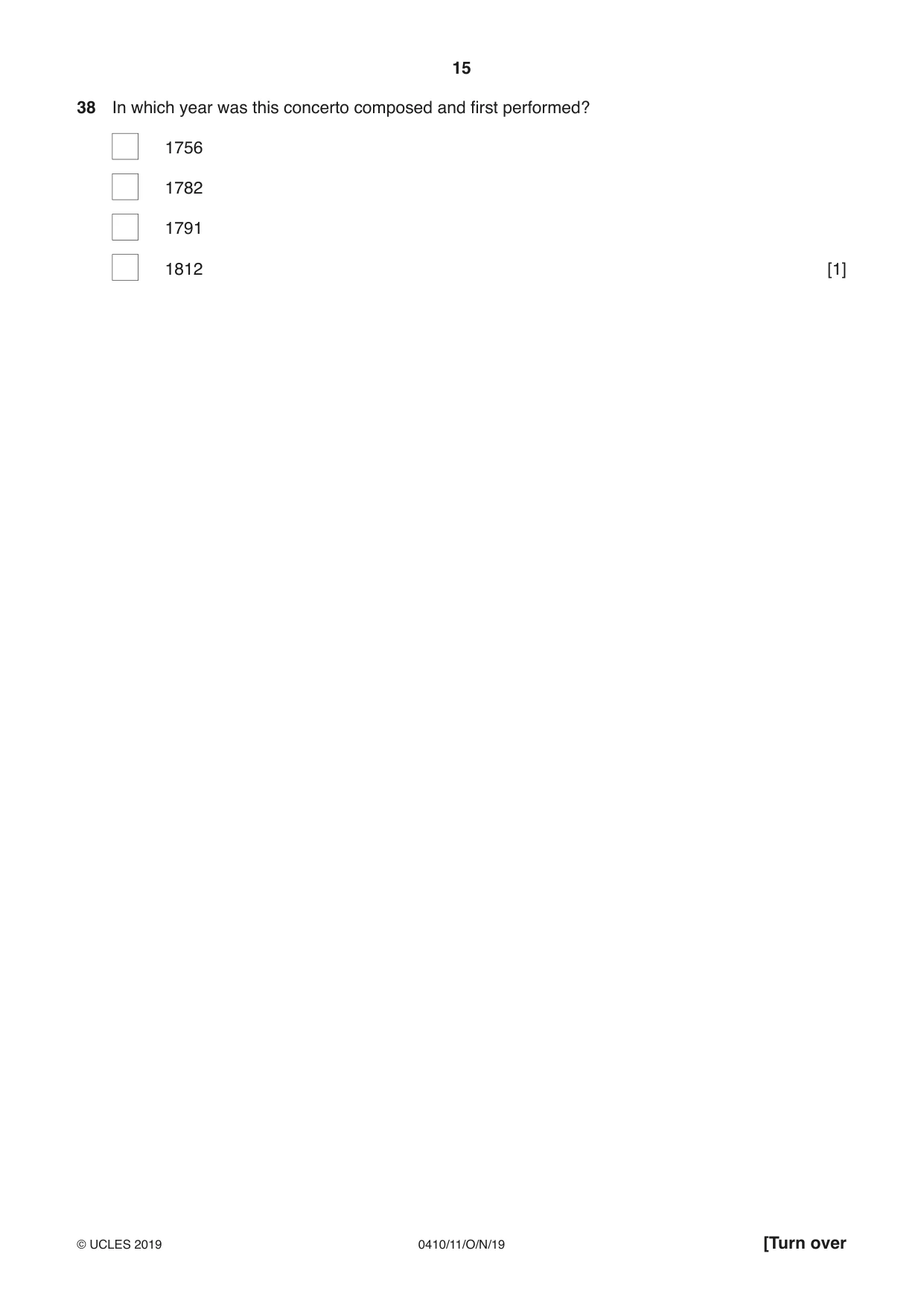 Cambridge IGCSE Music 0410 2019 Oct/Nov Paper 1 · Variant 1 question paper, page 15 of 16