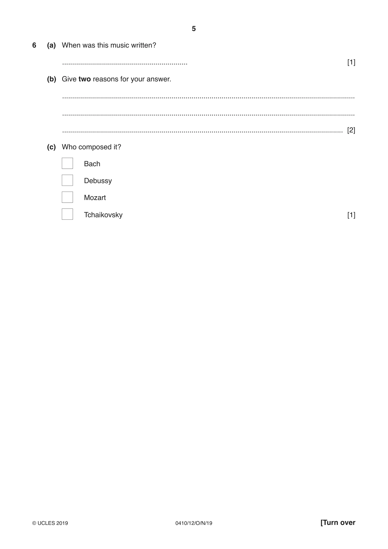 Cambridge IGCSE Music 0410 2019 Oct/Nov Paper 1 · Variant 2 question paper, page 5 of 16