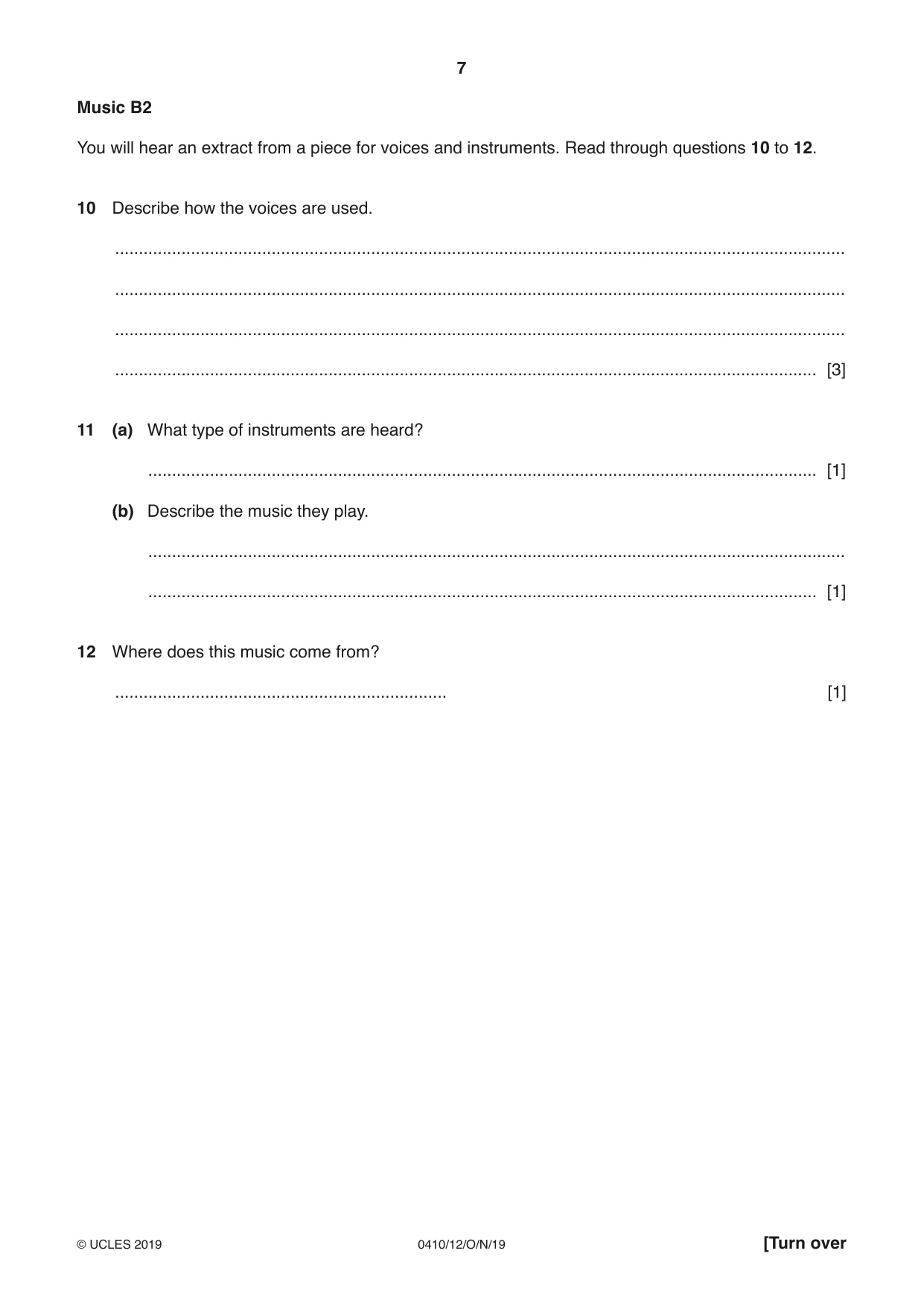 Cambridge IGCSE Music 0410 2019 Oct/Nov Paper 1 · Variant 2 question paper, page 7 of 16
