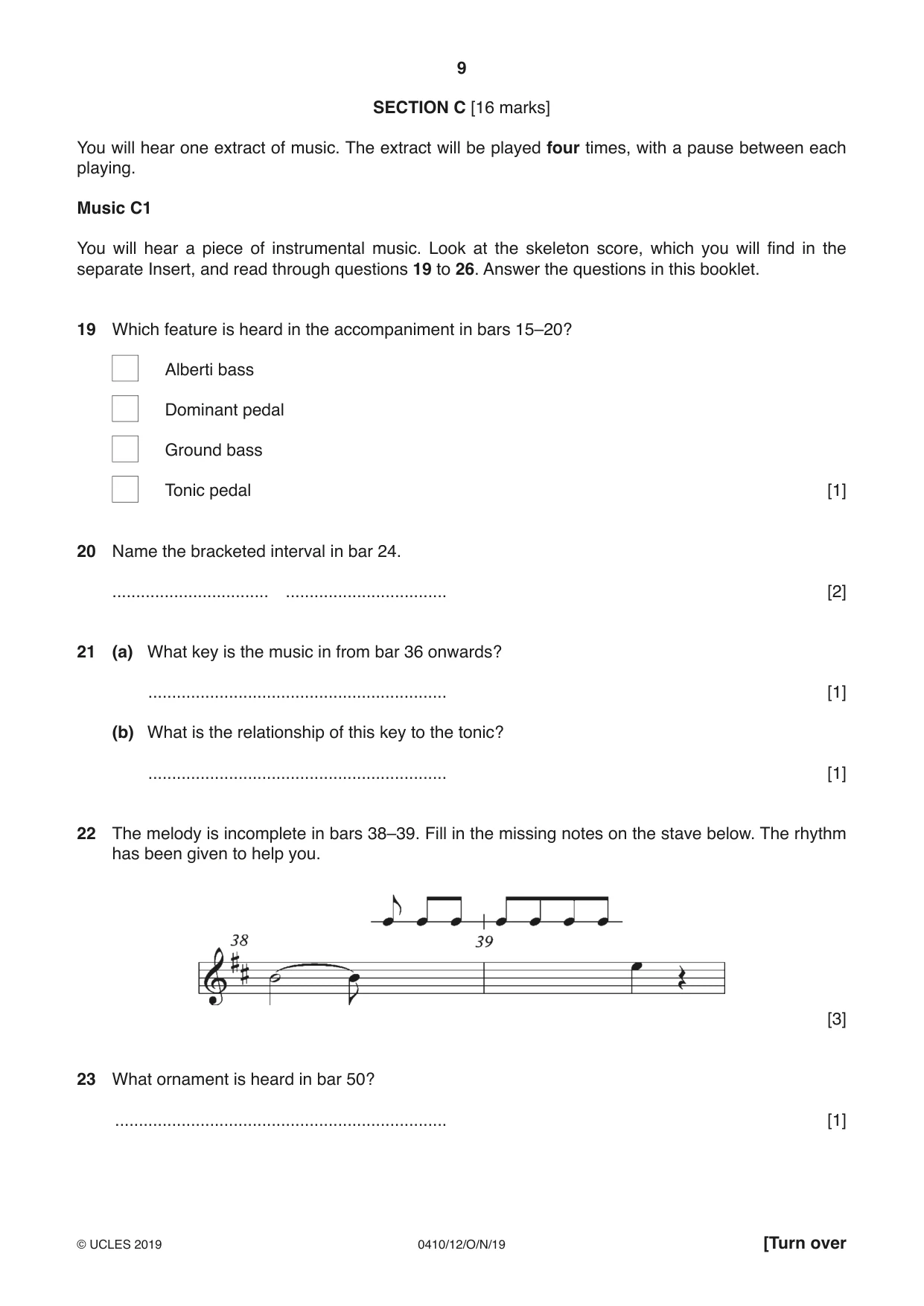 Cambridge IGCSE Music 0410 2019 Oct/Nov Paper 1 · Variant 2 question paper, page 9 of 16