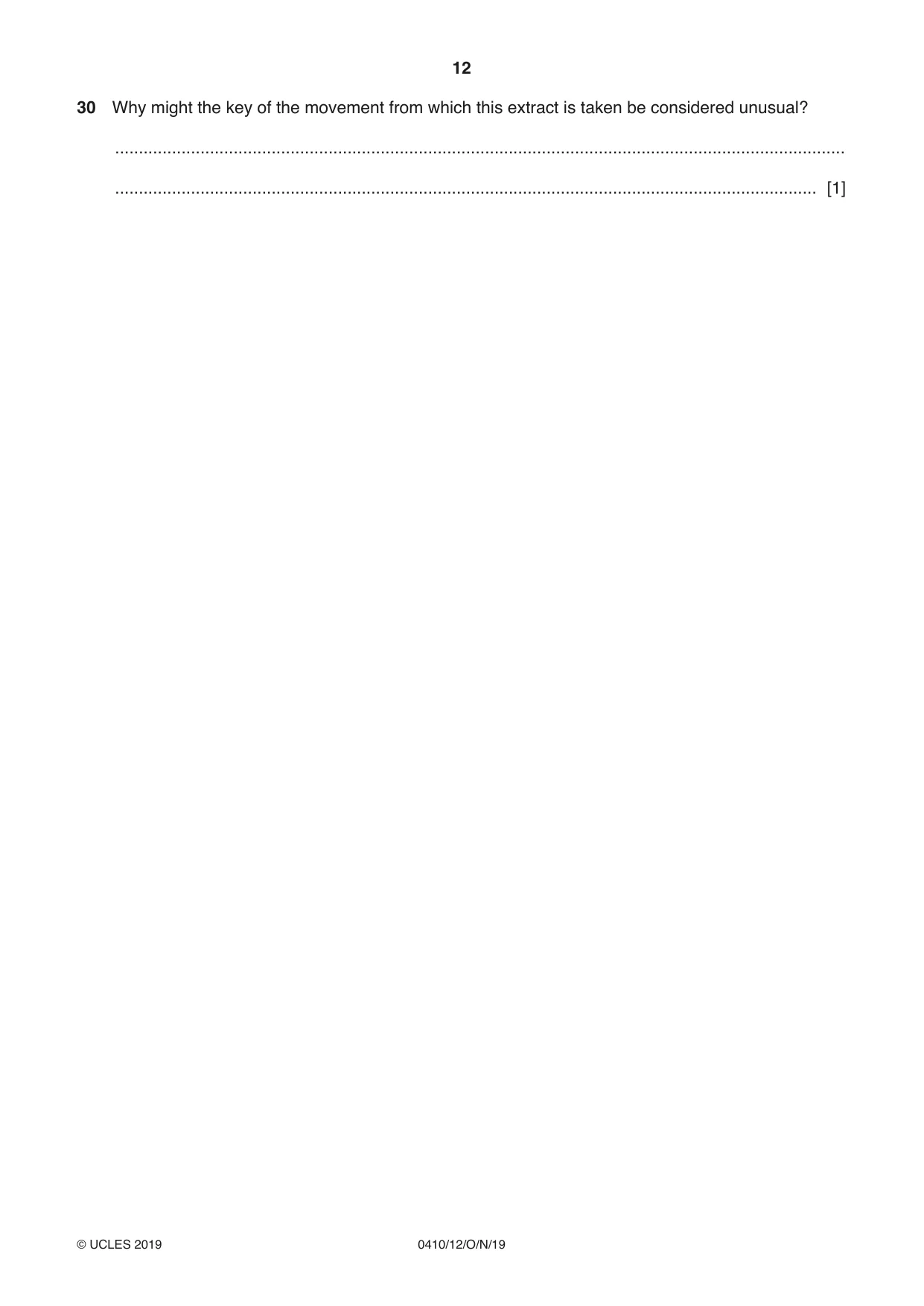 Cambridge IGCSE Music 0410 2019 Oct/Nov Paper 1 · Variant 2 question paper, page 12 of 16