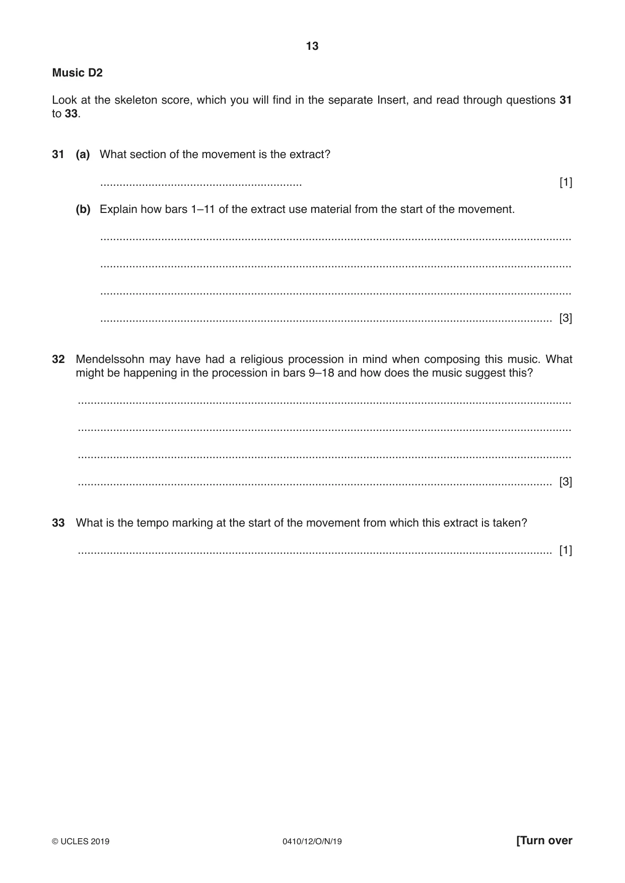 Cambridge IGCSE Music 0410 2019 Oct/Nov Paper 1 · Variant 2 question paper, page 13 of 16