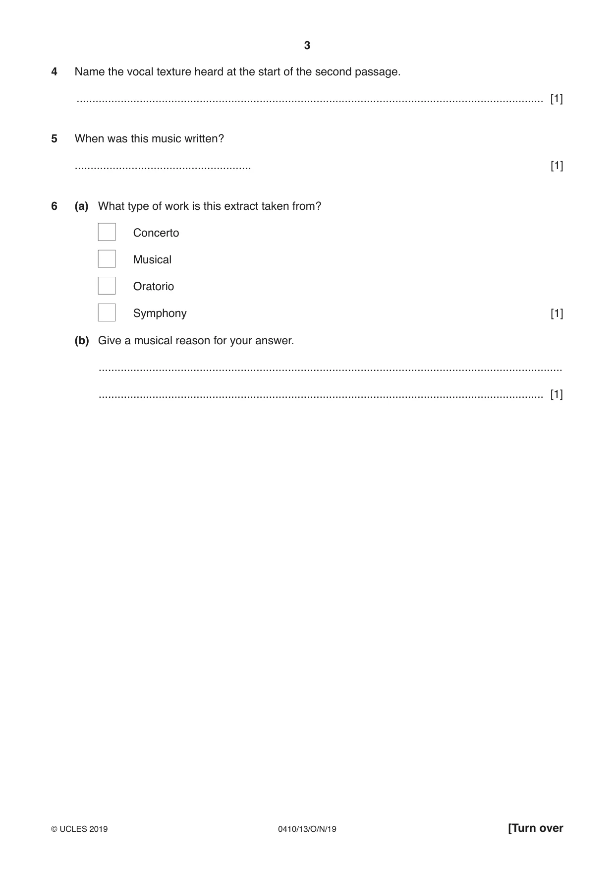 Cambridge IGCSE Music 0410 2019 Oct/Nov Paper 1 · Variant 3 question paper, page 3 of 16