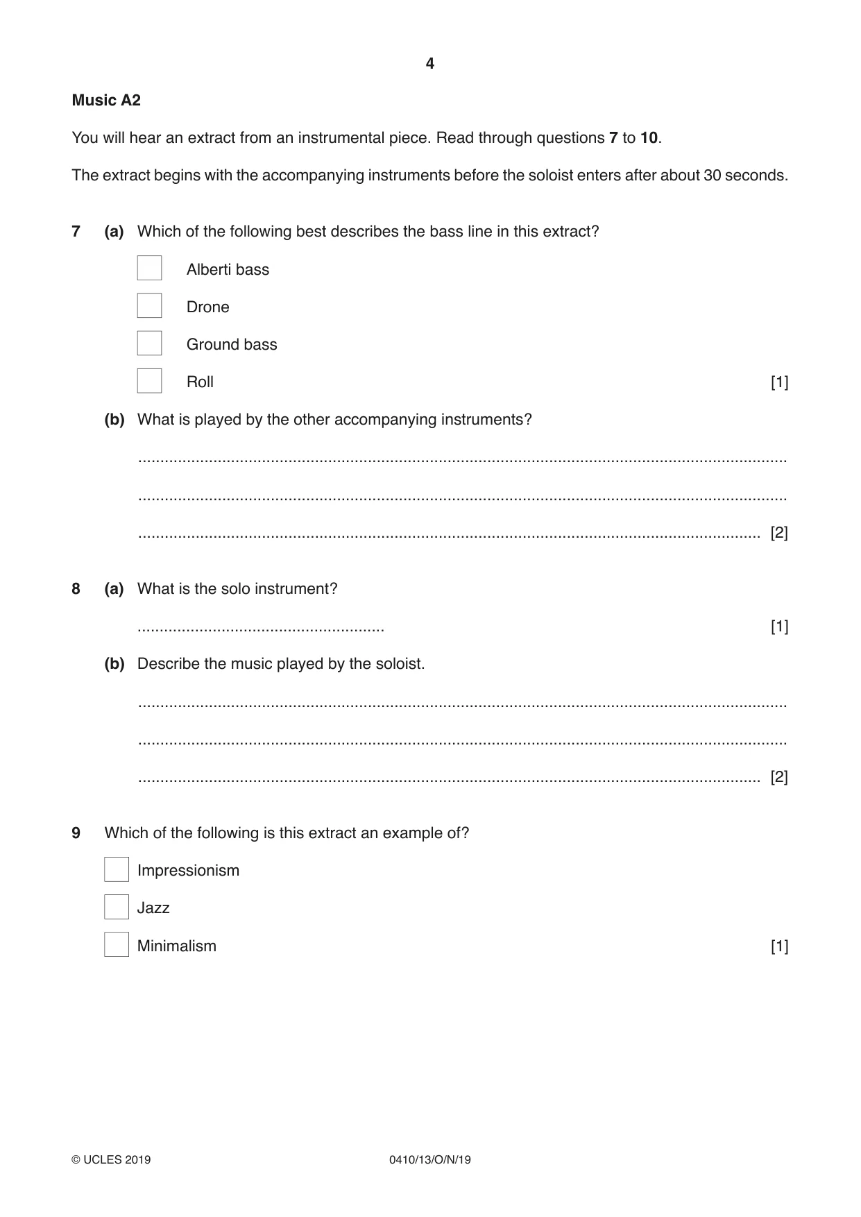 Cambridge IGCSE Music 0410 2019 Oct/Nov Paper 1 · Variant 3 question paper, page 4 of 16