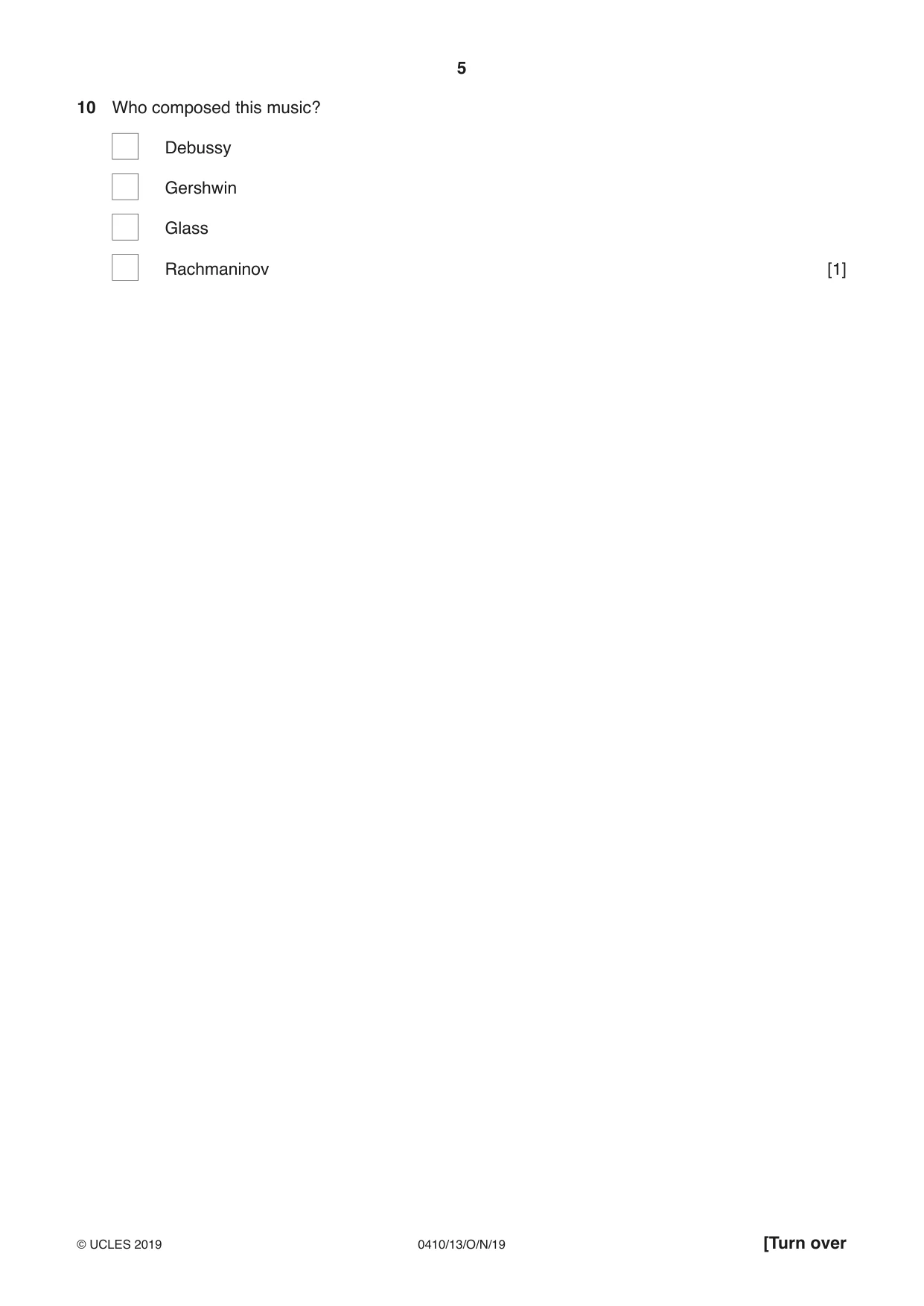 Cambridge IGCSE Music 0410 2019 Oct/Nov Paper 1 · Variant 3 question paper, page 5 of 16