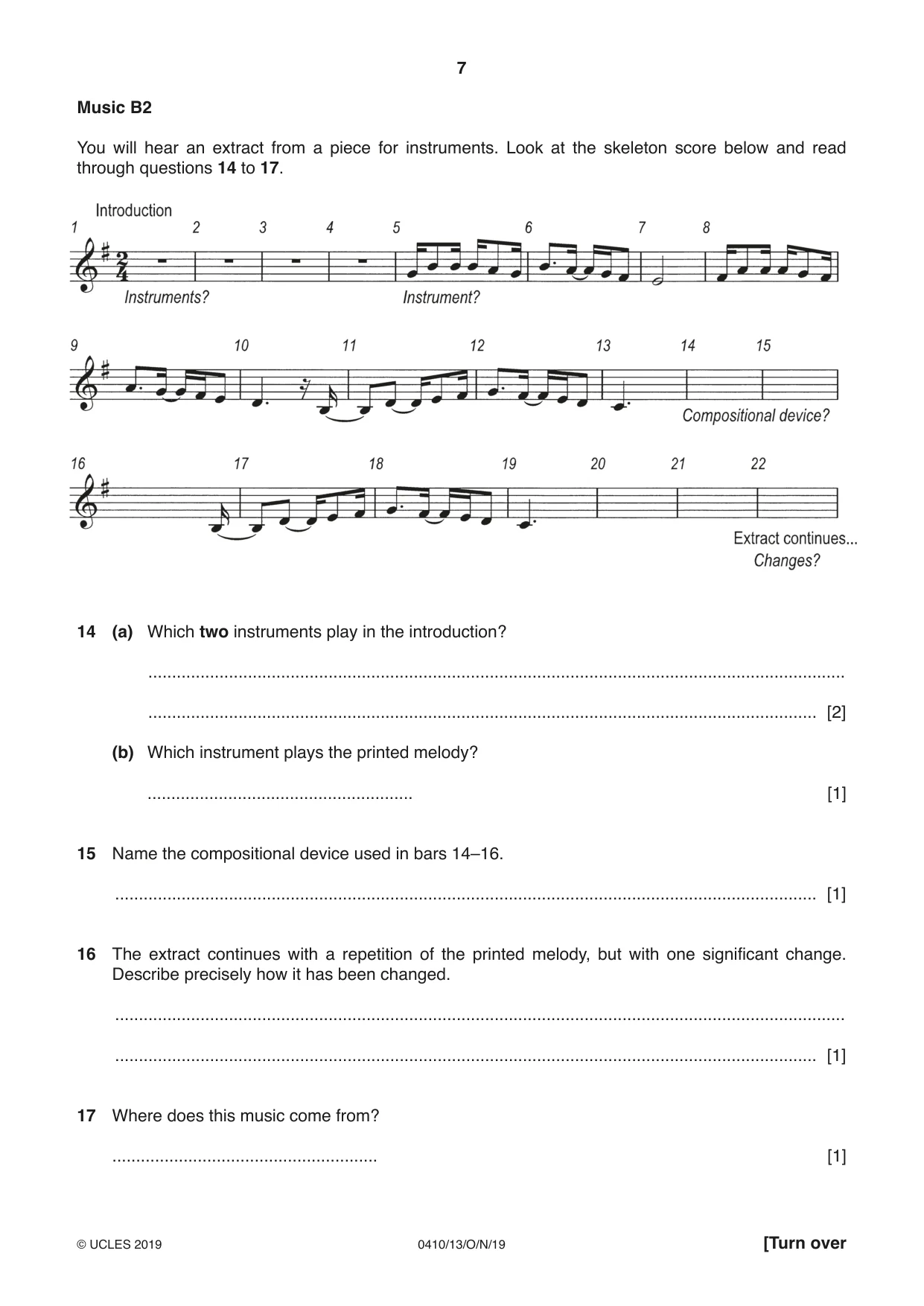Cambridge IGCSE Music 0410 2019 Oct/Nov Paper 1 · Variant 3 question paper, page 7 of 16