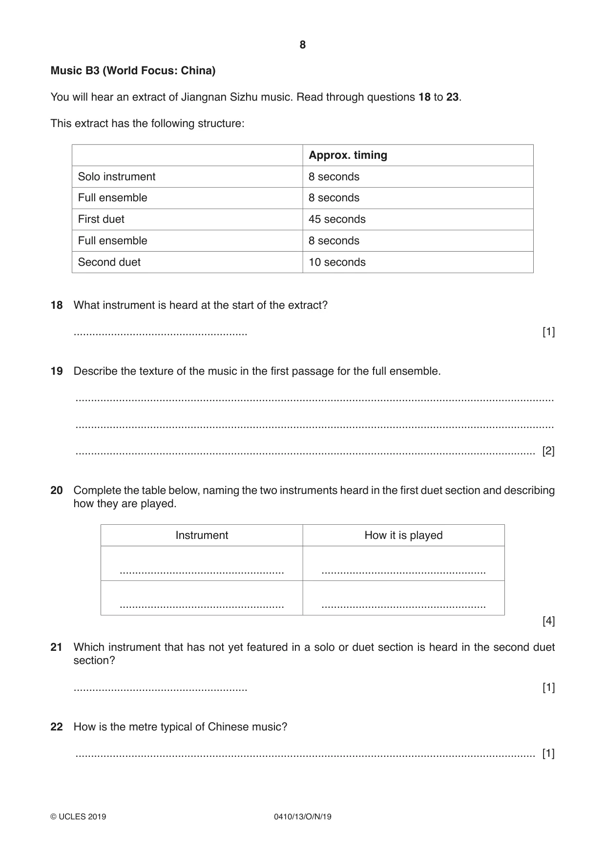 Cambridge IGCSE Music 0410 2019 Oct/Nov Paper 1 · Variant 3 question paper, page 8 of 16