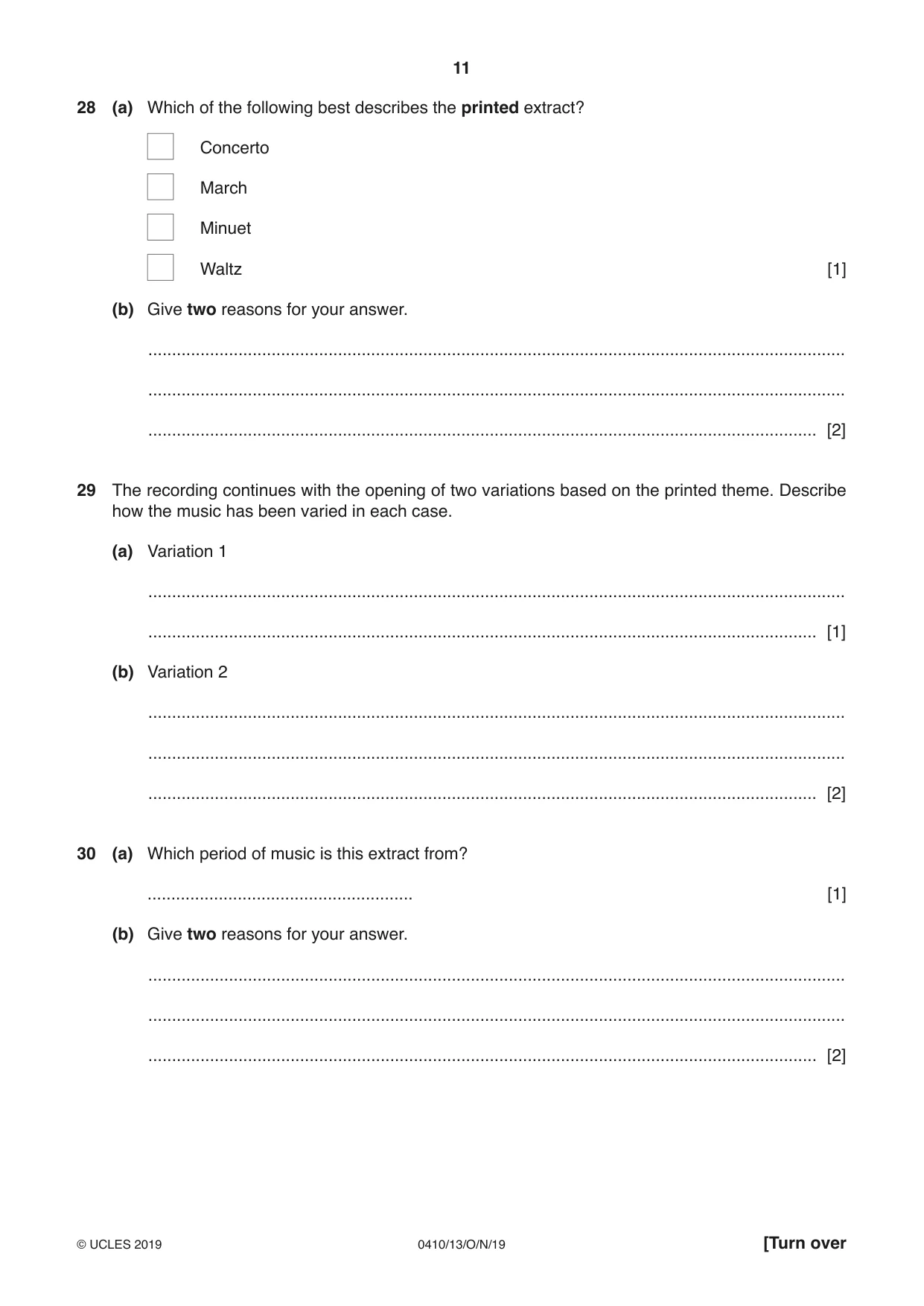 Cambridge IGCSE Music 0410 2019 Oct/Nov Paper 1 · Variant 3 question paper, page 11 of 16