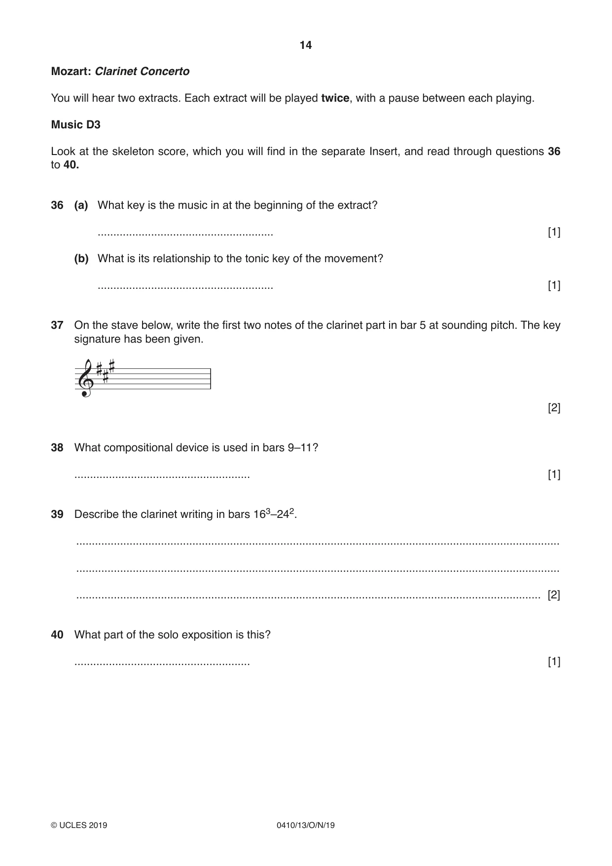 Cambridge IGCSE Music 0410 2019 Oct/Nov Paper 1 · Variant 3 question paper, page 14 of 16