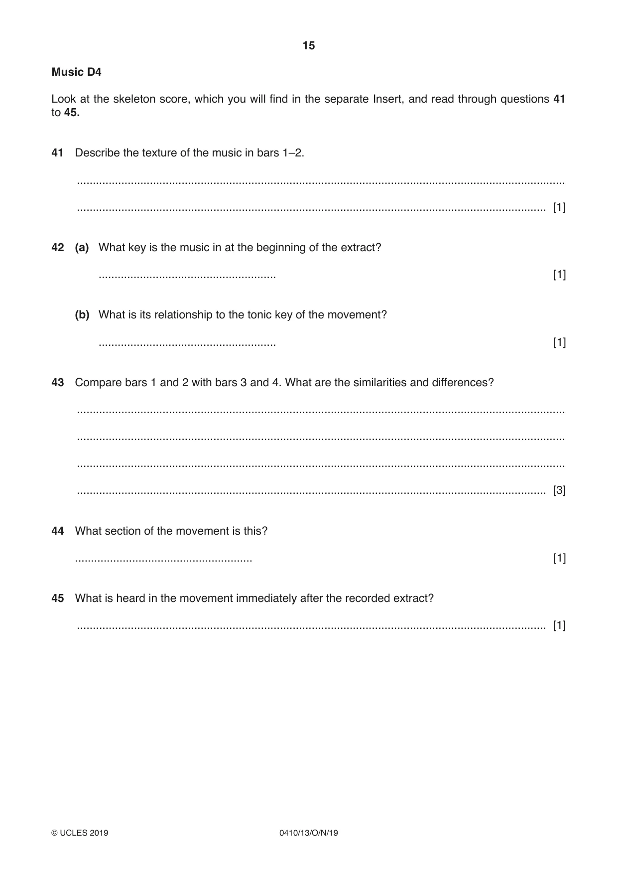 Cambridge IGCSE Music 0410 2019 Oct/Nov Paper 1 · Variant 3 question paper, page 15 of 16