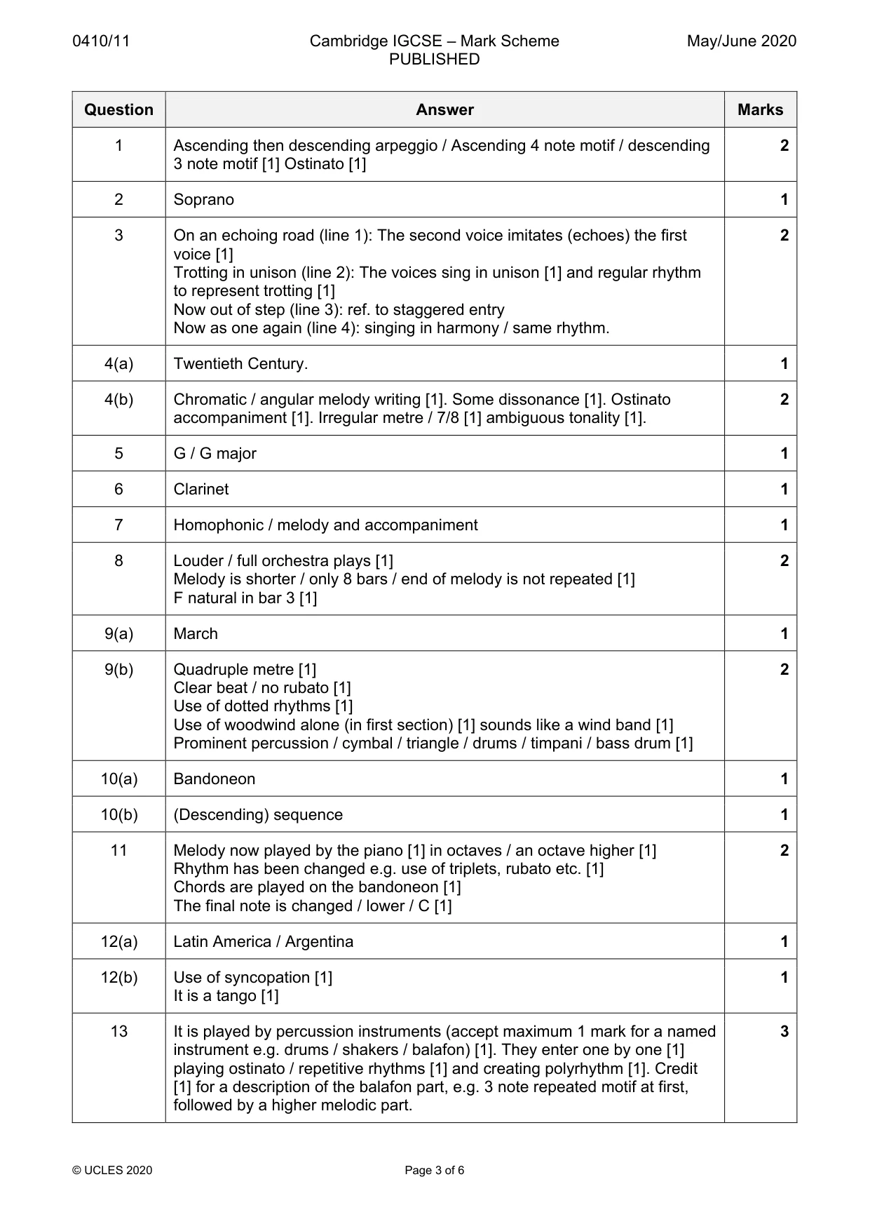 Mark scheme, page 3 of 6