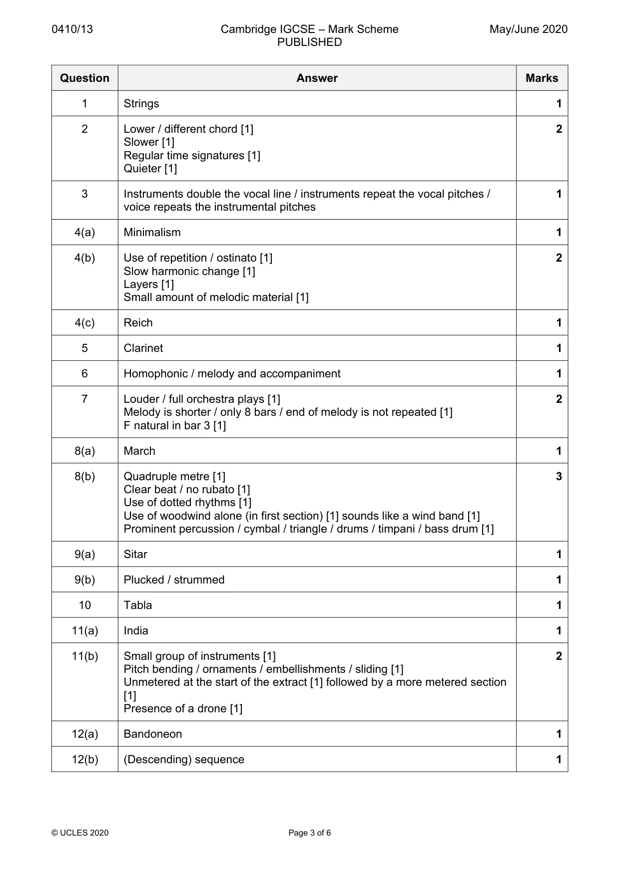 Mark scheme, page 3 of 6