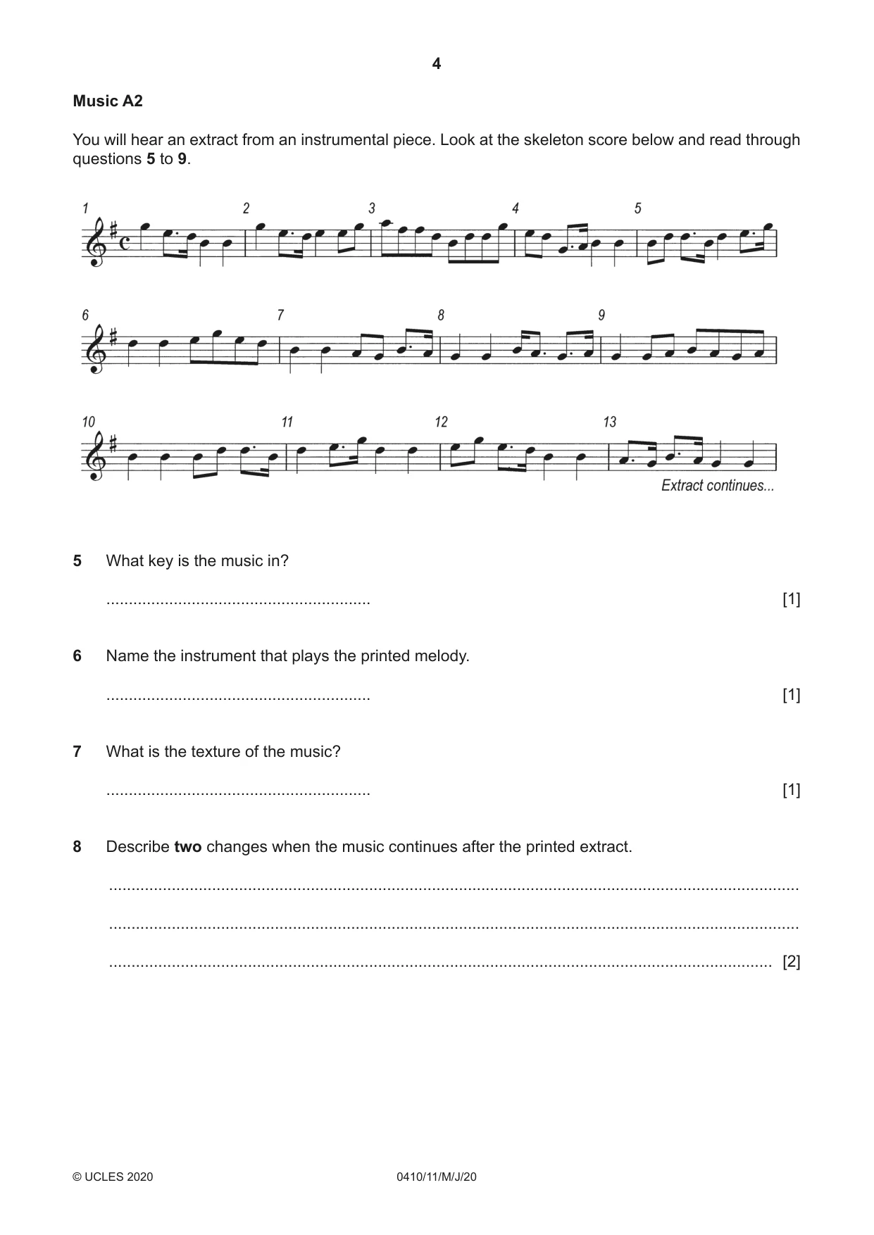 Cambridge IGCSE Music 0410 2020 May/June Paper 1 · Variant 1 question paper, page 4 of 16