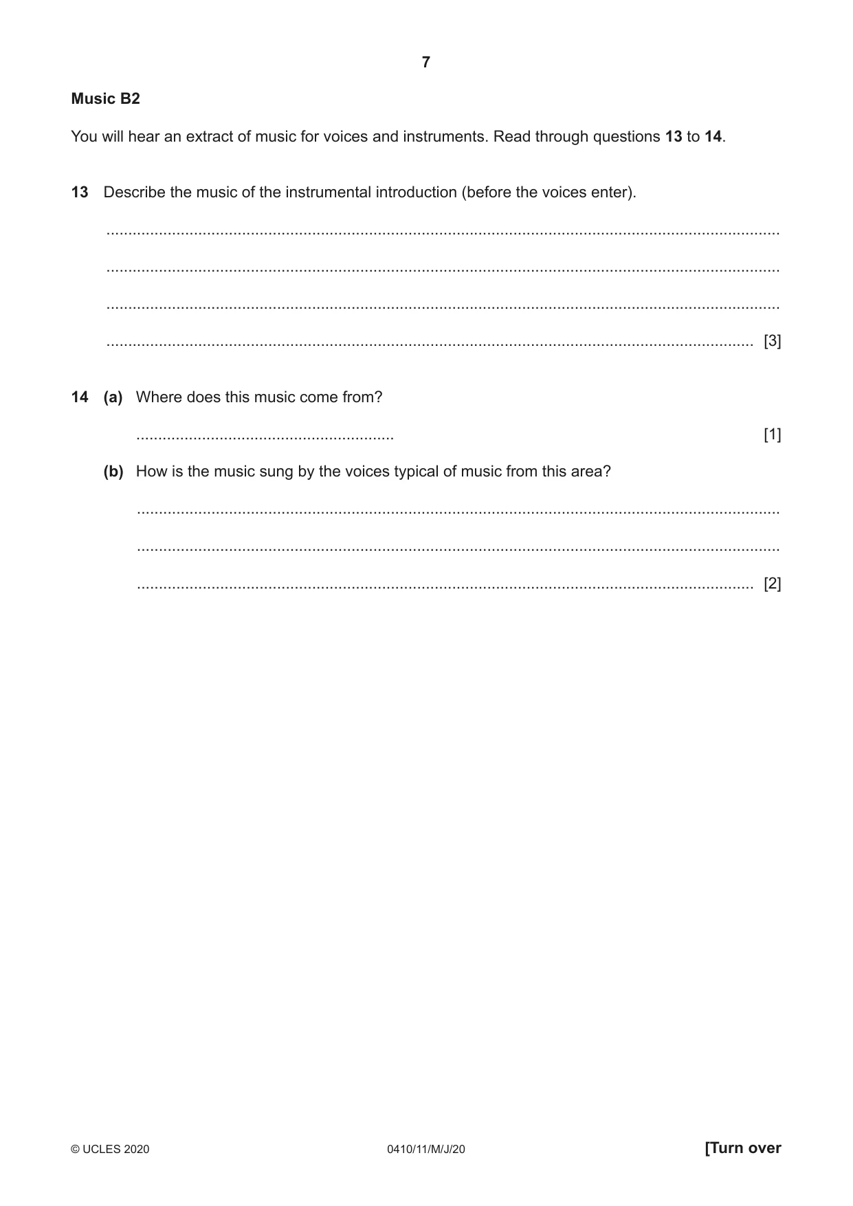 Cambridge IGCSE Music 0410 2020 May/June Paper 1 · Variant 1 question paper, page 7 of 16