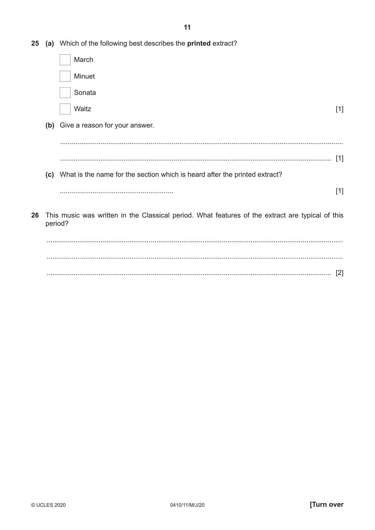Cambridge IGCSE Music 0410 2020 May/June Paper 1 · Variant 1 question paper, page 11 of 16