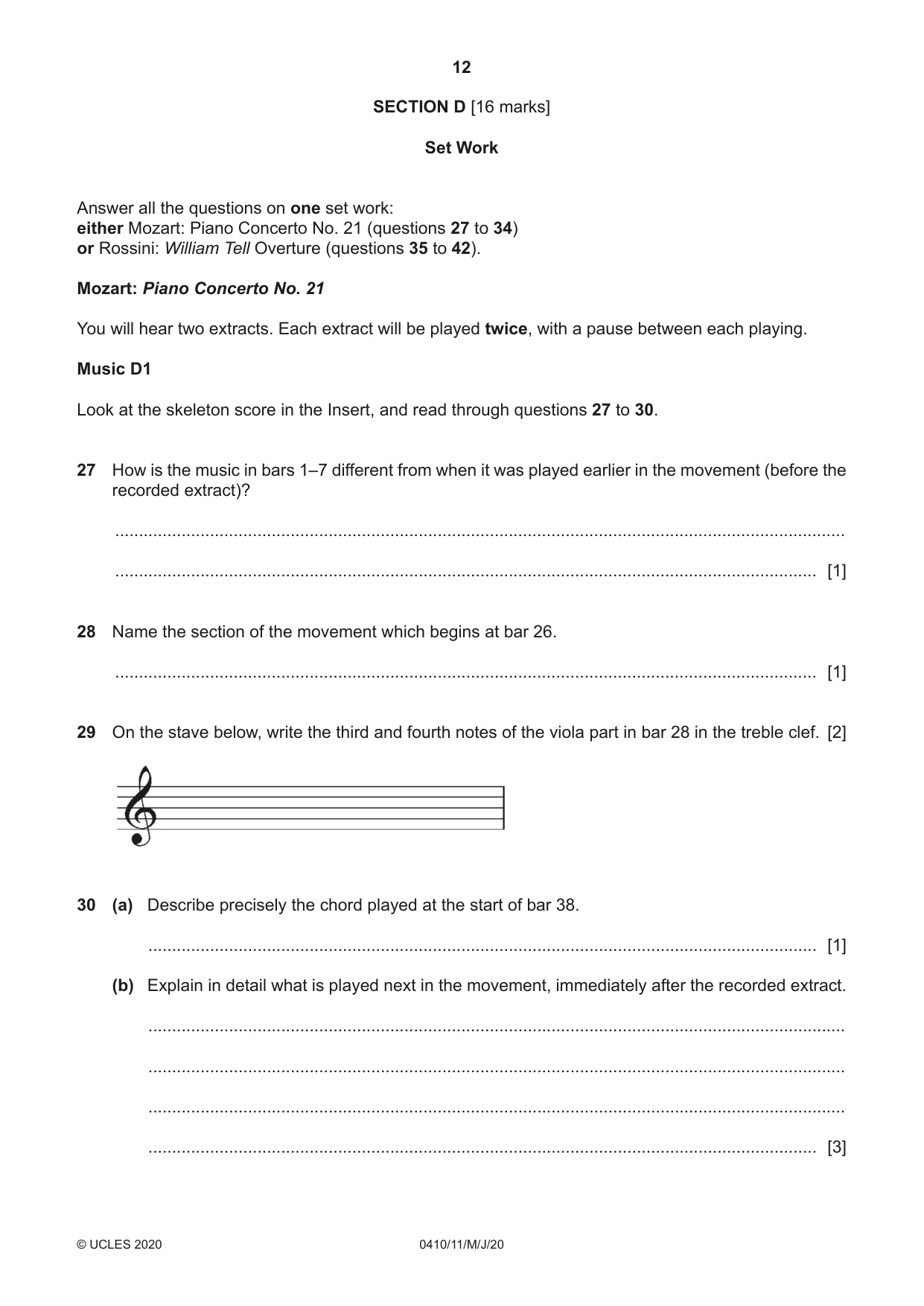 Cambridge IGCSE Music 0410 2020 May/June Paper 1 · Variant 1 question paper, page 12 of 16