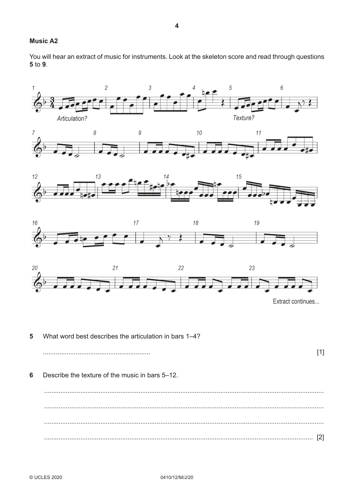 Cambridge IGCSE Music 0410 2020 May/June Paper 1 · Variant 2 question paper, page 4 of 16