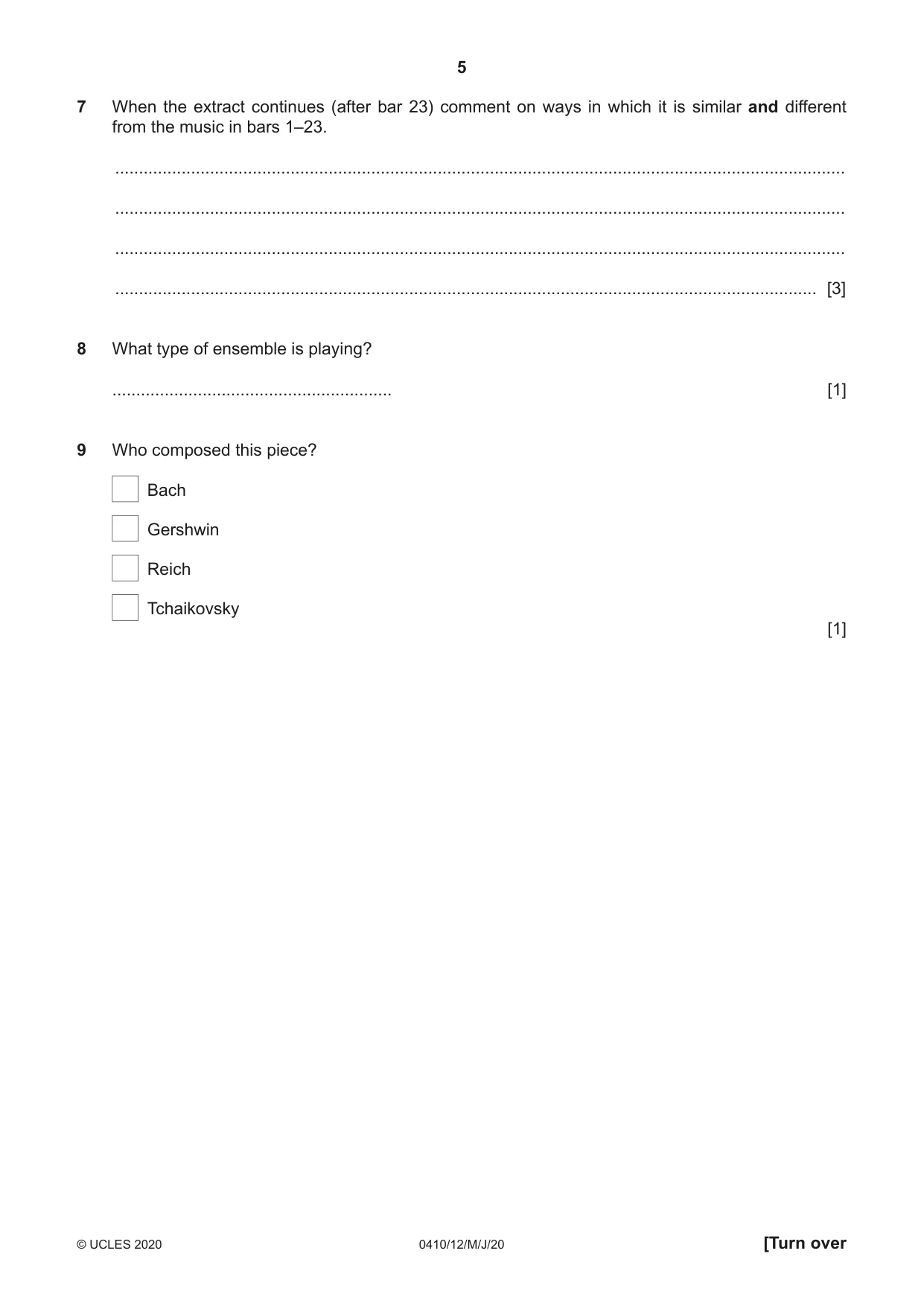 Cambridge IGCSE Music 0410 2020 May/June Paper 1 · Variant 2 question paper, page 5 of 16