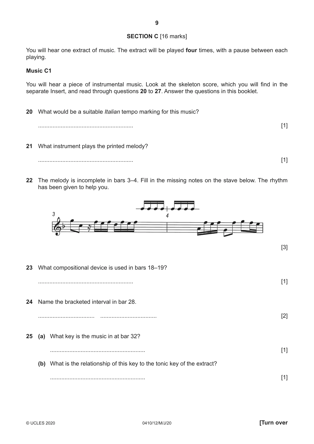 Cambridge IGCSE Music 0410 2020 May/June Paper 1 · Variant 2 question paper, page 9 of 16