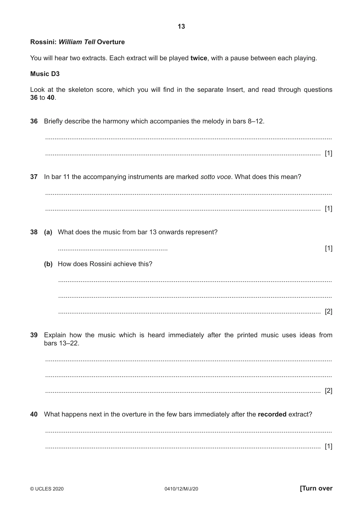 Cambridge IGCSE Music 0410 2020 May/June Paper 1 · Variant 2 question paper, page 13 of 16