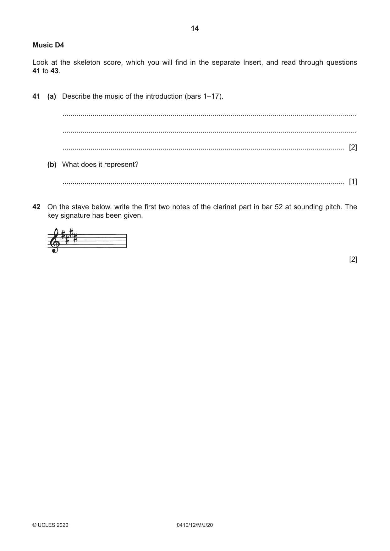 Cambridge IGCSE Music 0410 2020 May/June Paper 1 · Variant 2 question paper, page 14 of 16