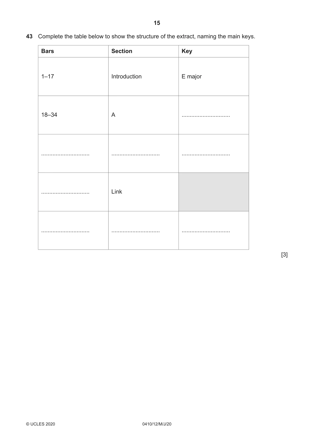 Cambridge IGCSE Music 0410 2020 May/June Paper 1 · Variant 2 question paper, page 15 of 16