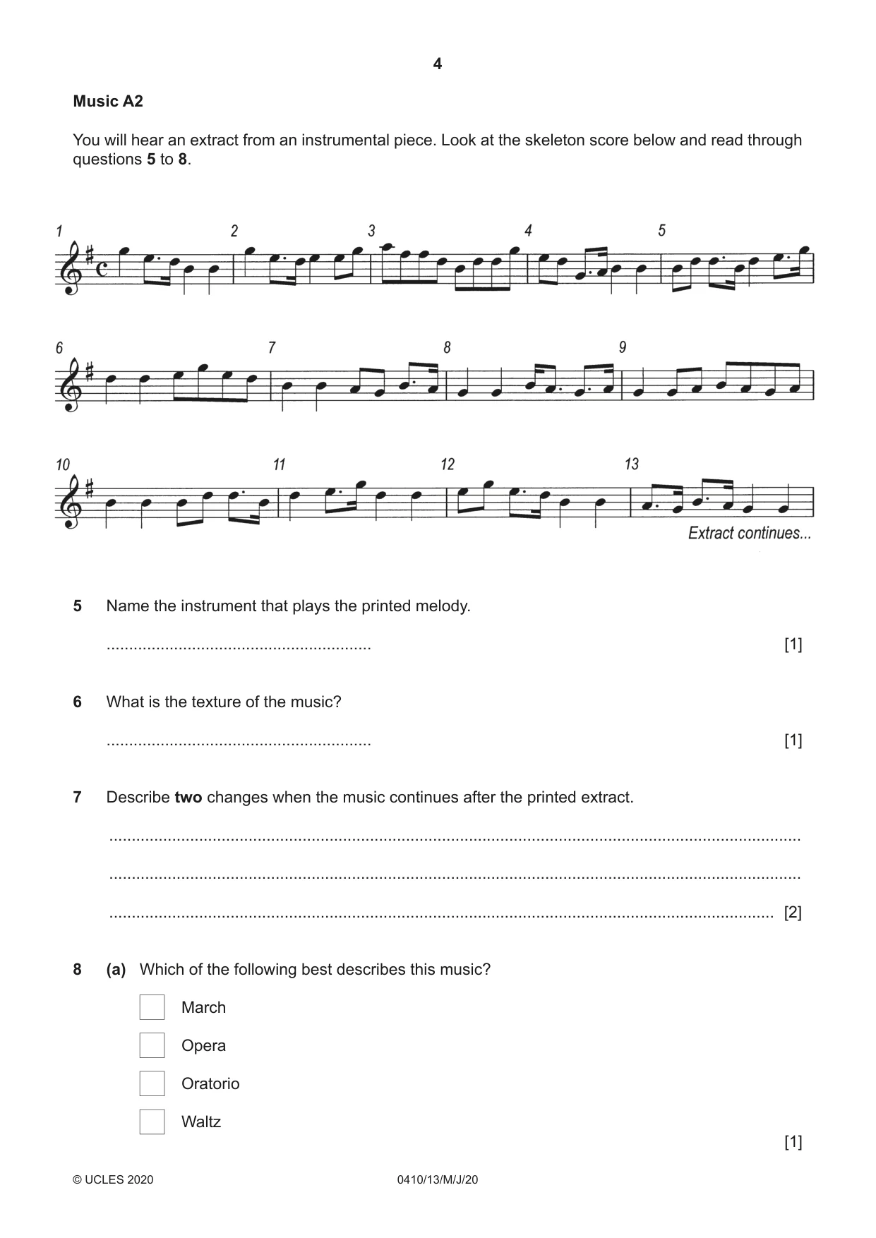 Cambridge IGCSE Music 0410 2020 May/June Paper 1 · Variant 3 question paper, page 4 of 16