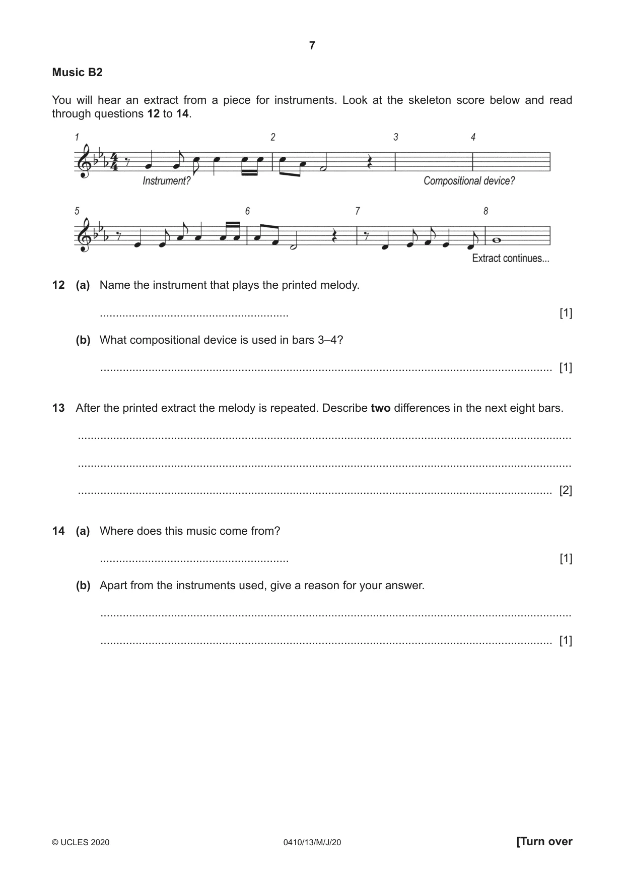 Cambridge IGCSE Music 0410 2020 May/June Paper 1 · Variant 3 question paper, page 7 of 16