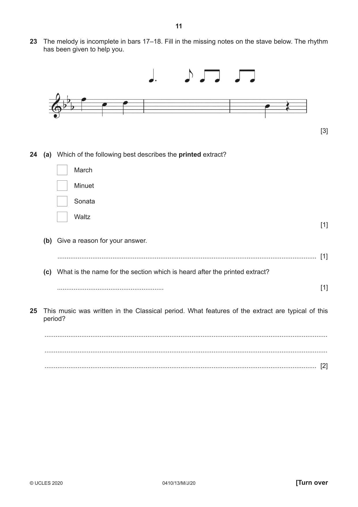 Cambridge IGCSE Music 0410 2020 May/June Paper 1 · Variant 3 question paper, page 11 of 16