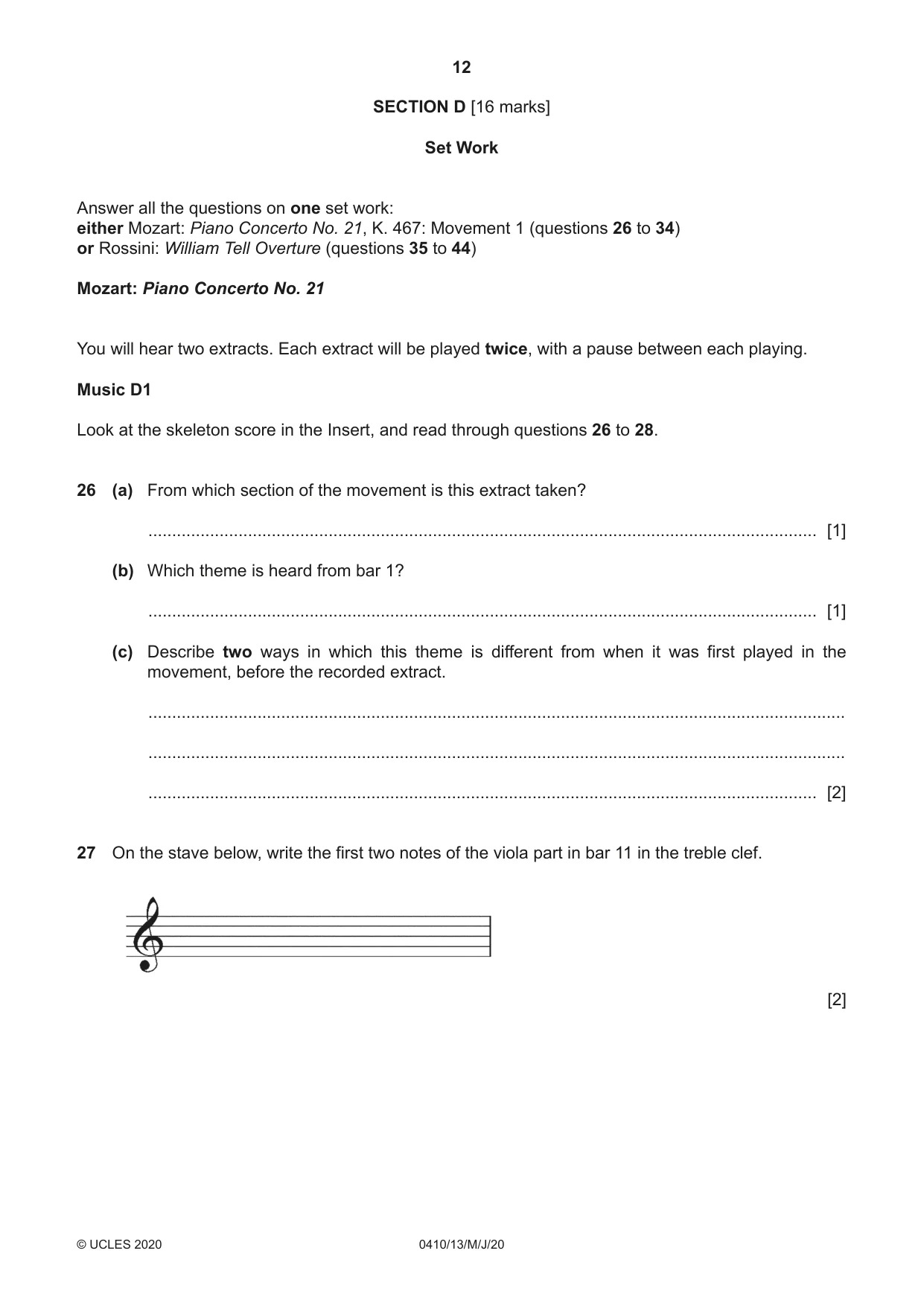 Cambridge IGCSE Music 0410 2020 May/June Paper 1 · Variant 3 question paper, page 12 of 16