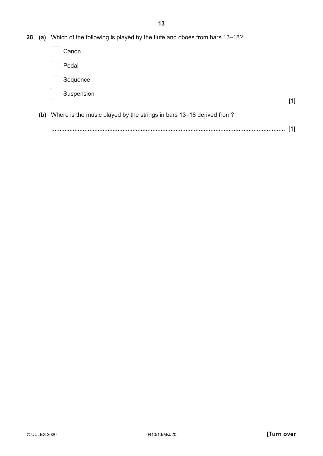 Cambridge IGCSE Music 0410 2020 May/June Paper 1 · Variant 3 question paper, page 13 of 16
