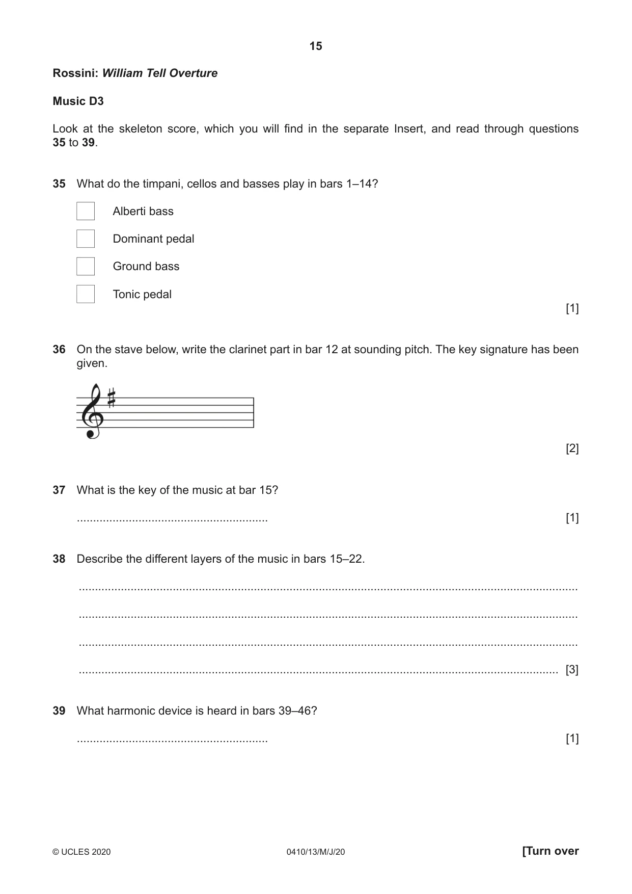 Cambridge IGCSE Music 0410 2020 May/June Paper 1 · Variant 3 question paper, page 15 of 16