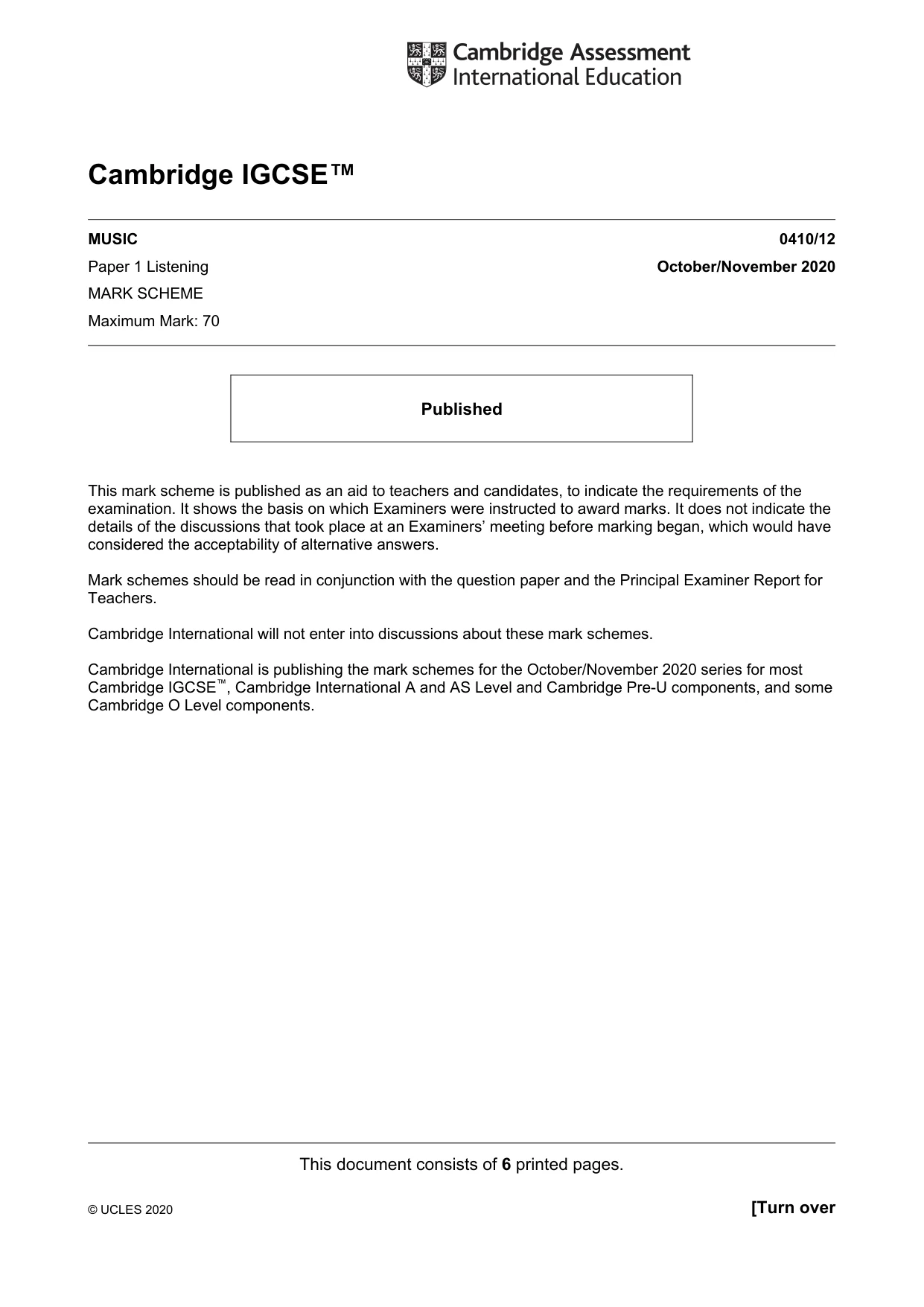 Mark scheme, page 1 of 6