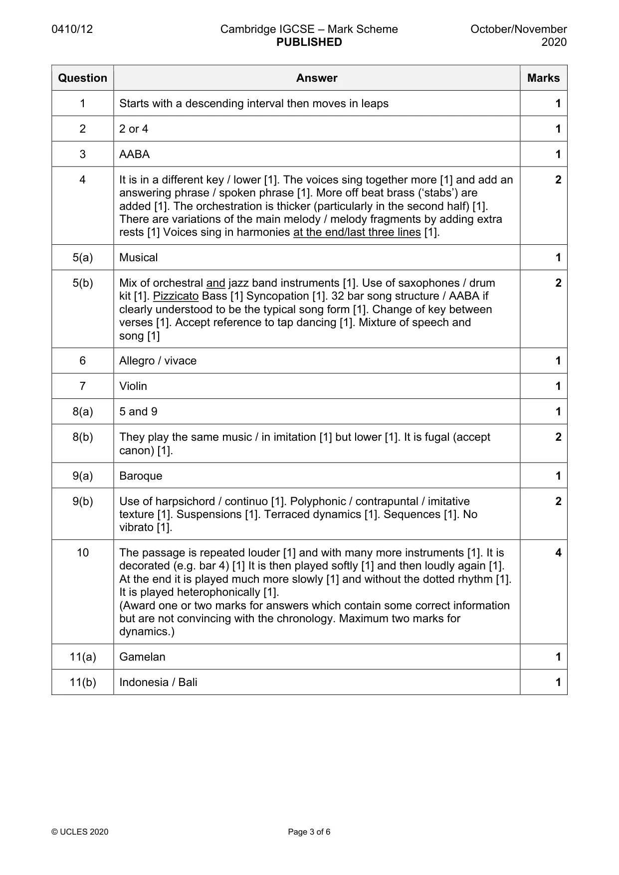 Mark scheme, page 3 of 6