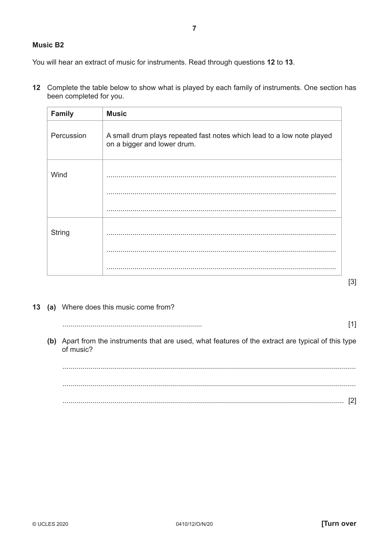 Cambridge IGCSE Music 0410 2020 Oct/Nov Paper 1 · Variant 2 question paper, page 7 of 16