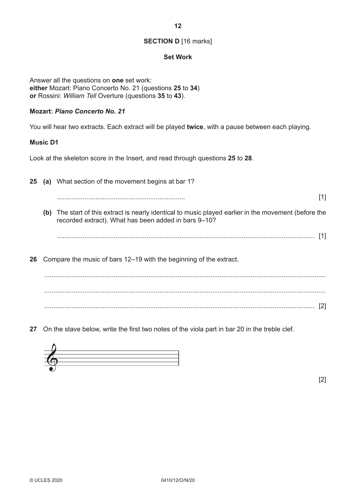 Cambridge IGCSE Music 0410 2020 Oct/Nov Paper 1 · Variant 2 question paper, page 12 of 16