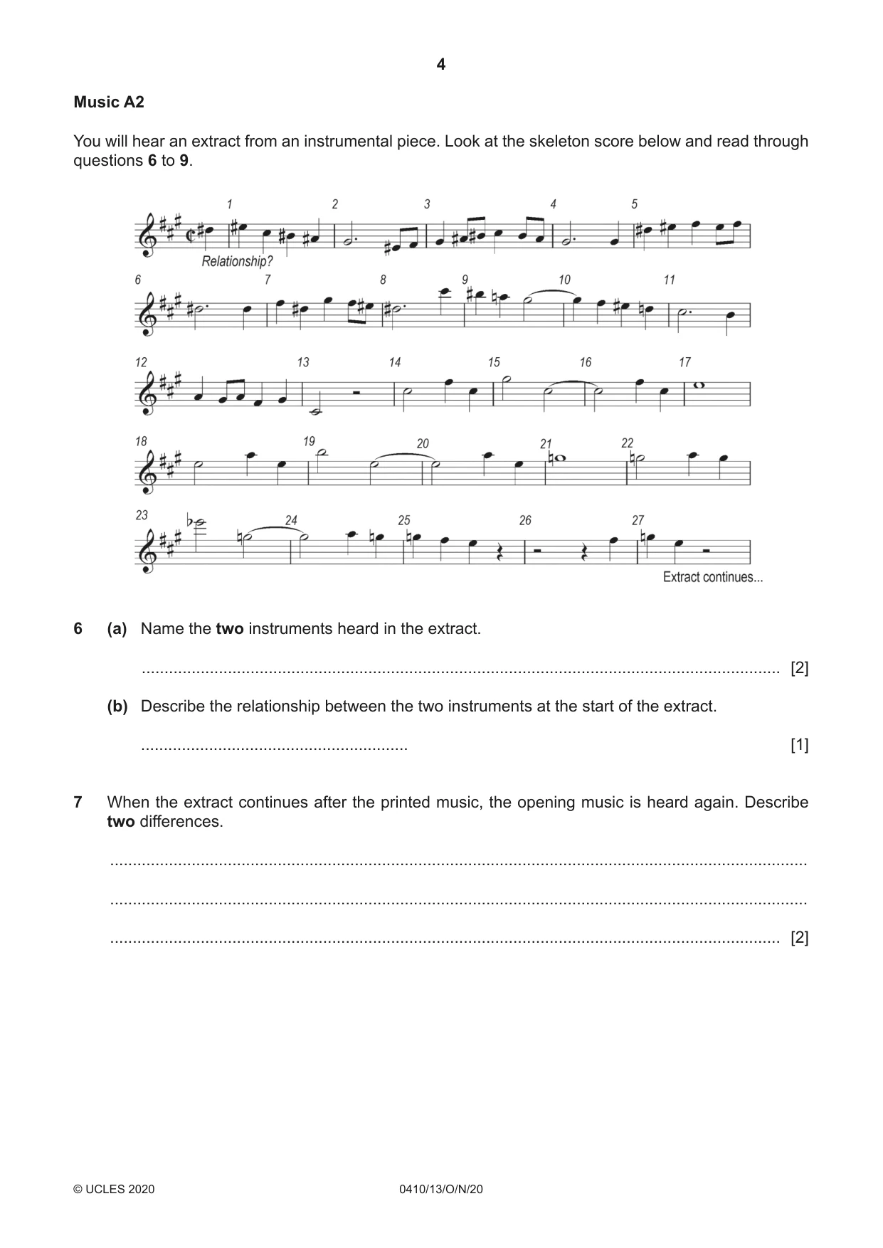 Cambridge IGCSE Music 0410 2020 Oct/Nov Paper 1 · Variant 3 question paper, page 4 of 16